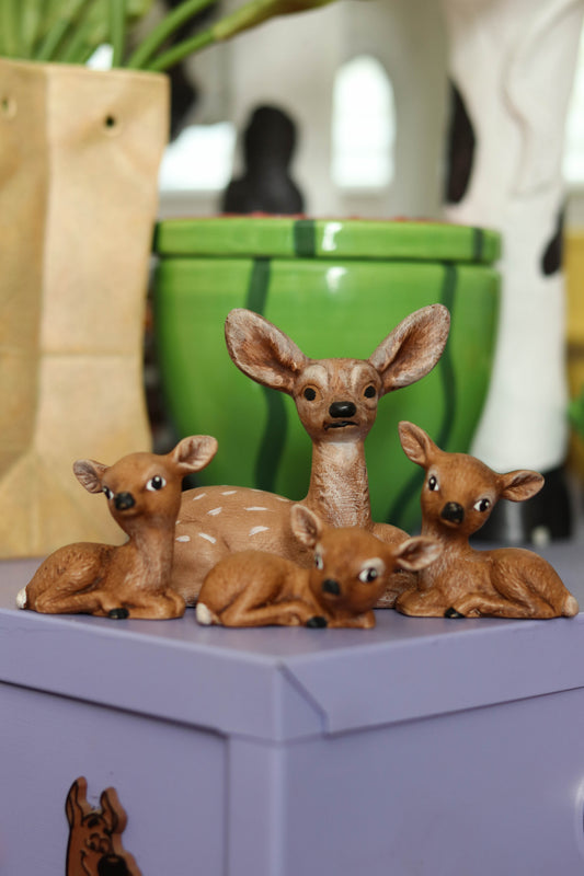 Vintage Deer Fawn 4pc Ceramic Trinket Set