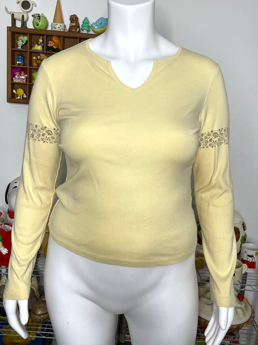 Vintage 90s Pale Yellow Mandala Gap Long Sleeve sz L
