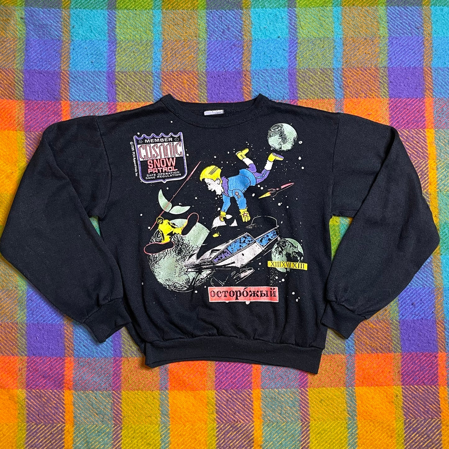 Vintage 80s Cosmic Snow Patrol Space Kids Crewneck Sweater