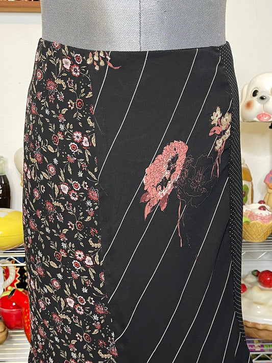 2000s Sheer Floral Polka Dot Patchwork Style Maxi Skirt Sz L