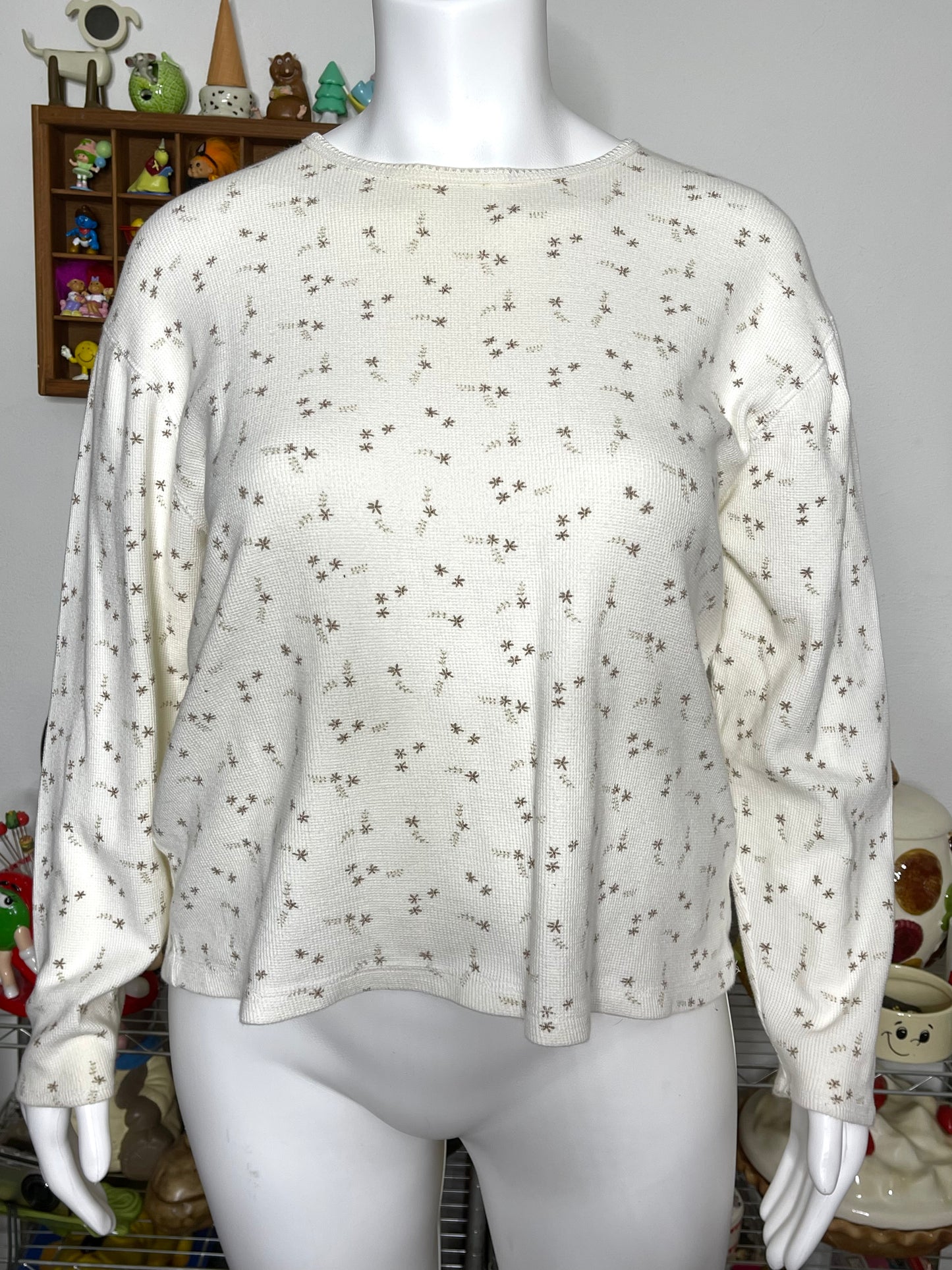 2000s floral cream waffle knit long sleeve sz XL