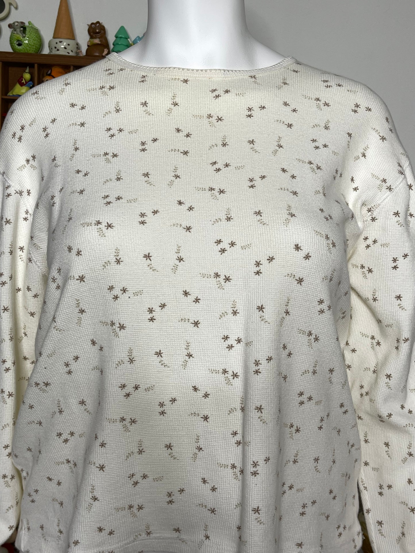 2000s floral cream waffle knit long sleeve sz XL
