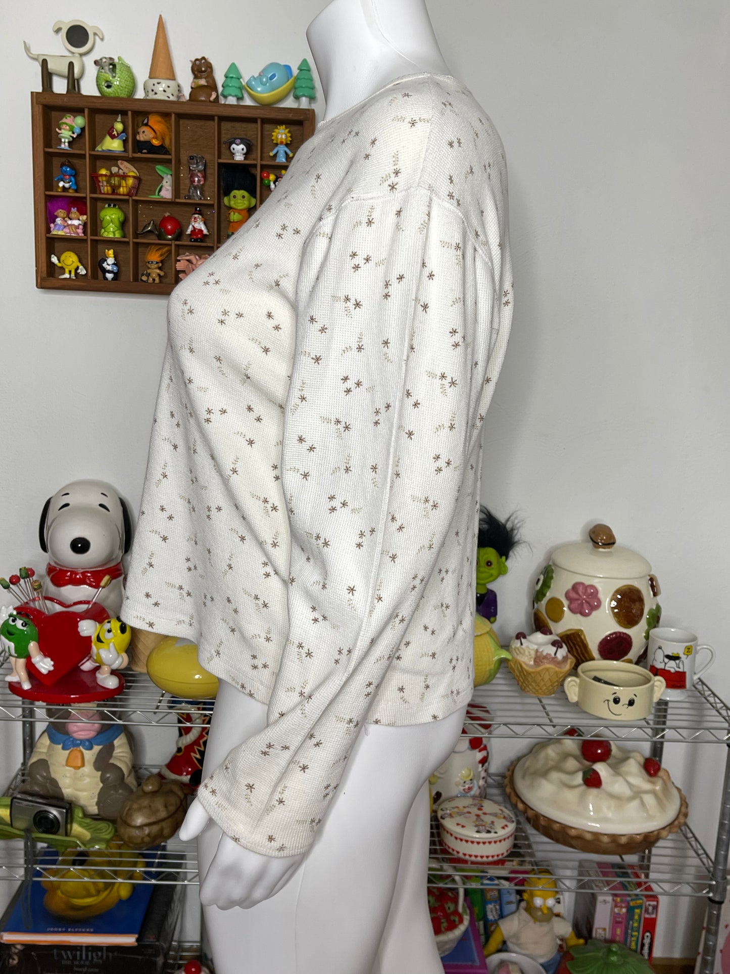 2000s floral cream waffle knit long sleeve sz XL