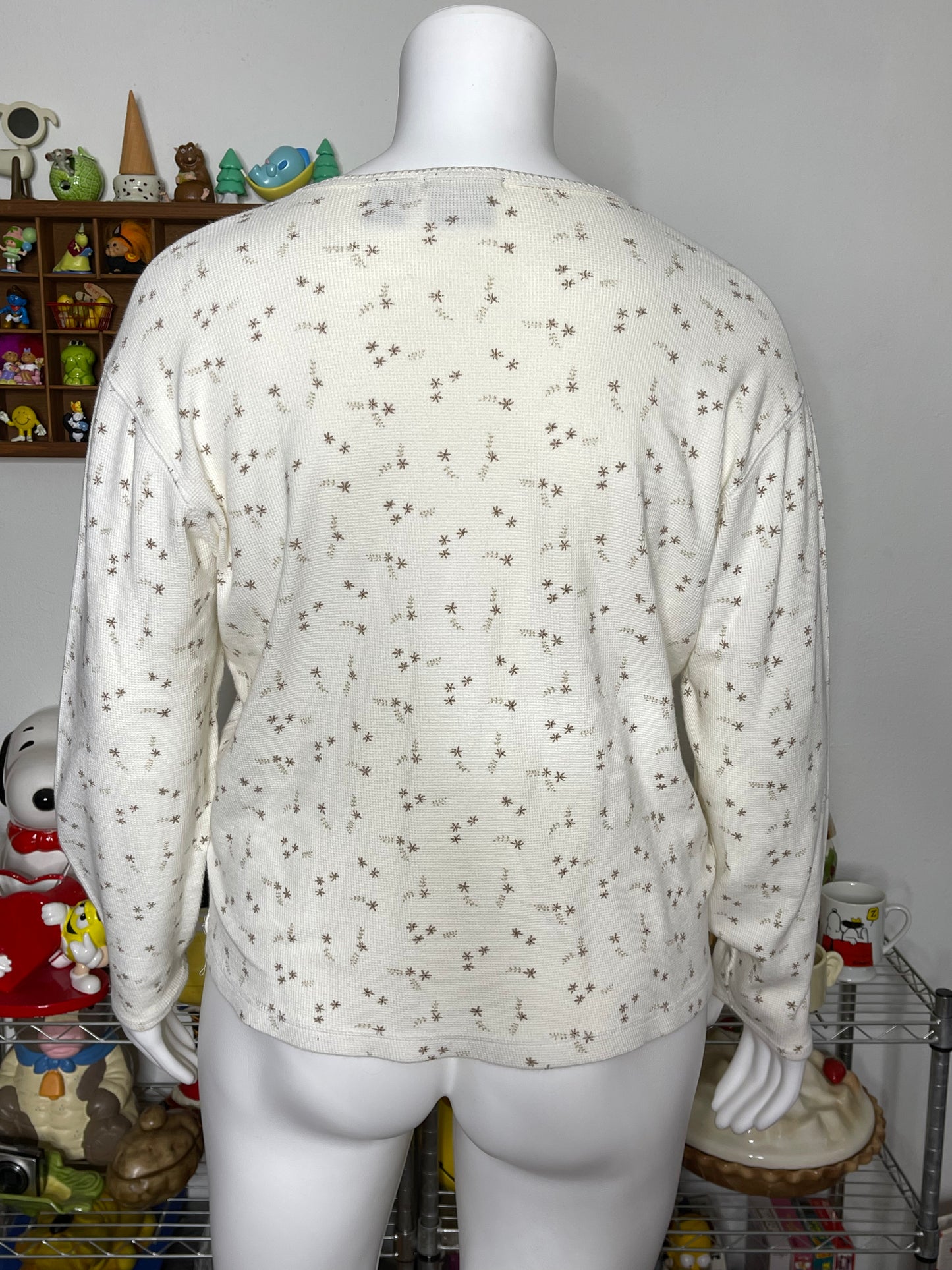 2000s floral cream waffle knit long sleeve sz XL