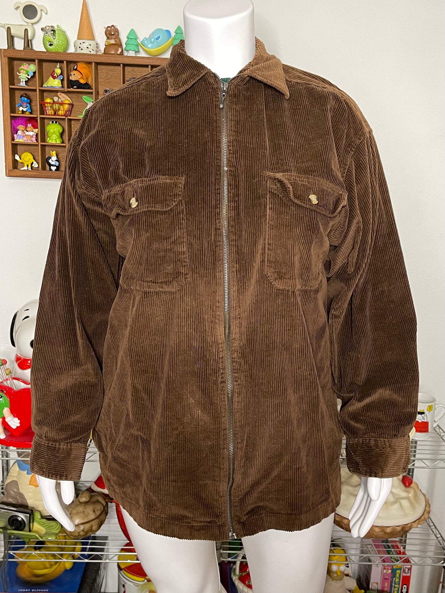 Vintage 90s Brown Corduroy Oversized Zip-Up Jacket Sz XL