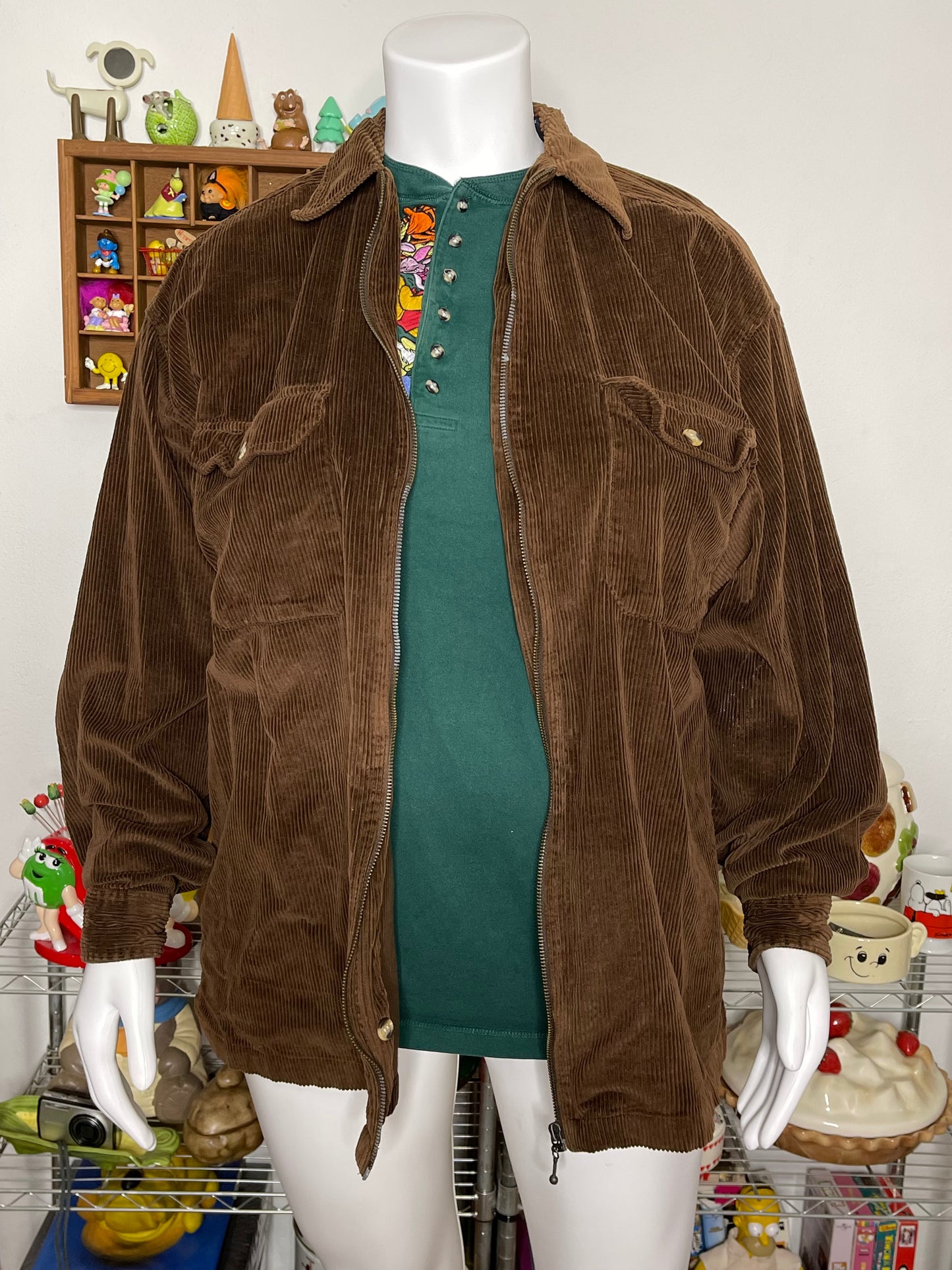 Vintage 90s Brown Corduroy Oversized Zip-Up Jacket Sz XL