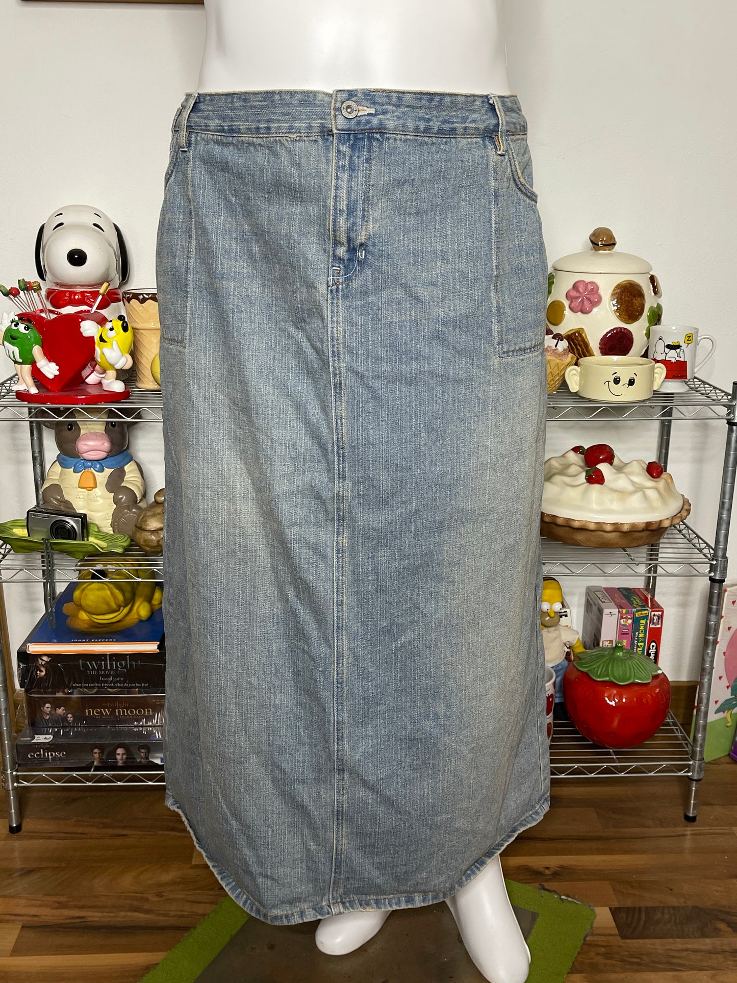 Plus Size Cato Distressed Style Denim Maxi Skirt Sz 28W