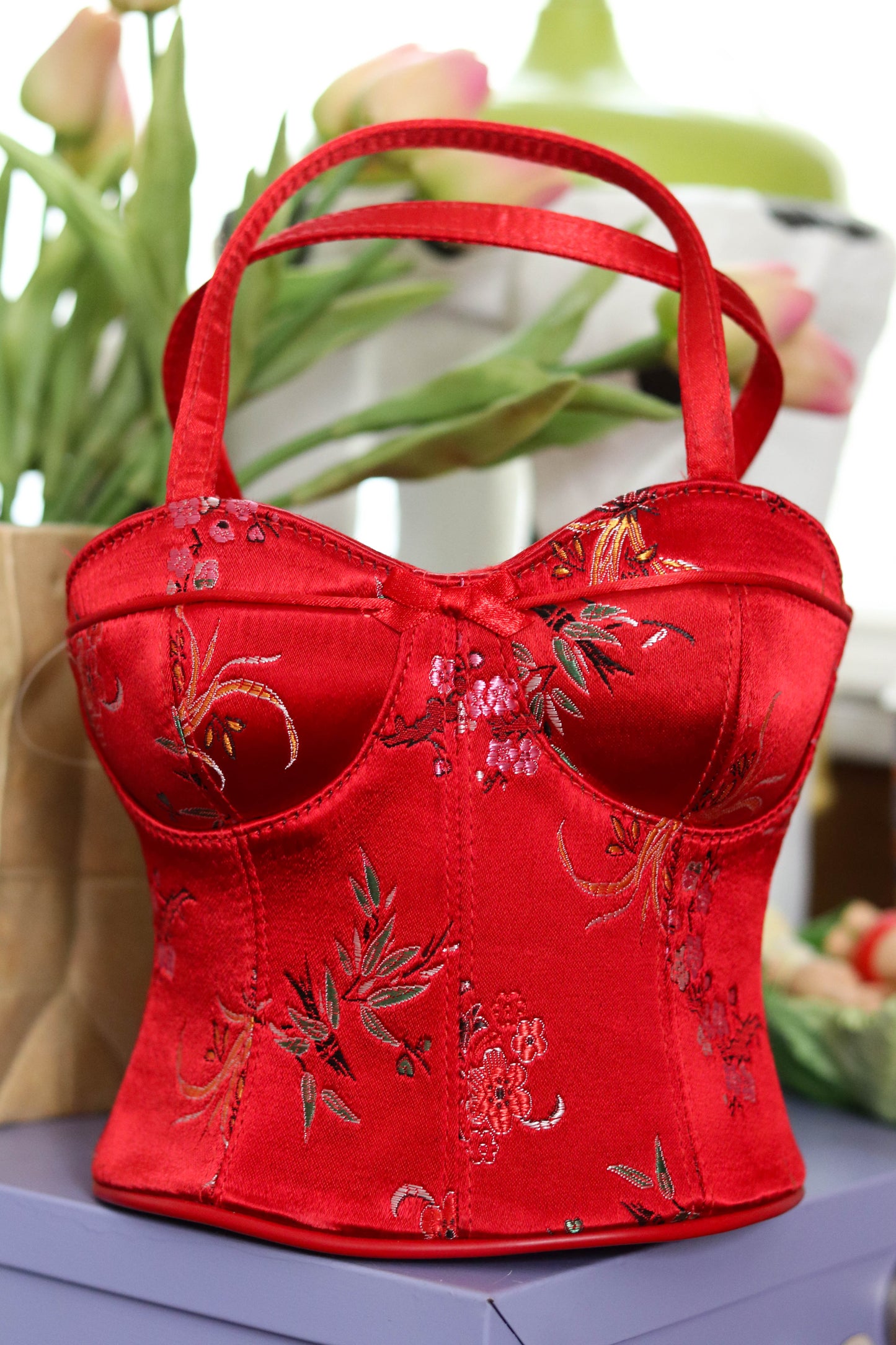 2000s Deadstock Red Floral Bustier Purse (A)