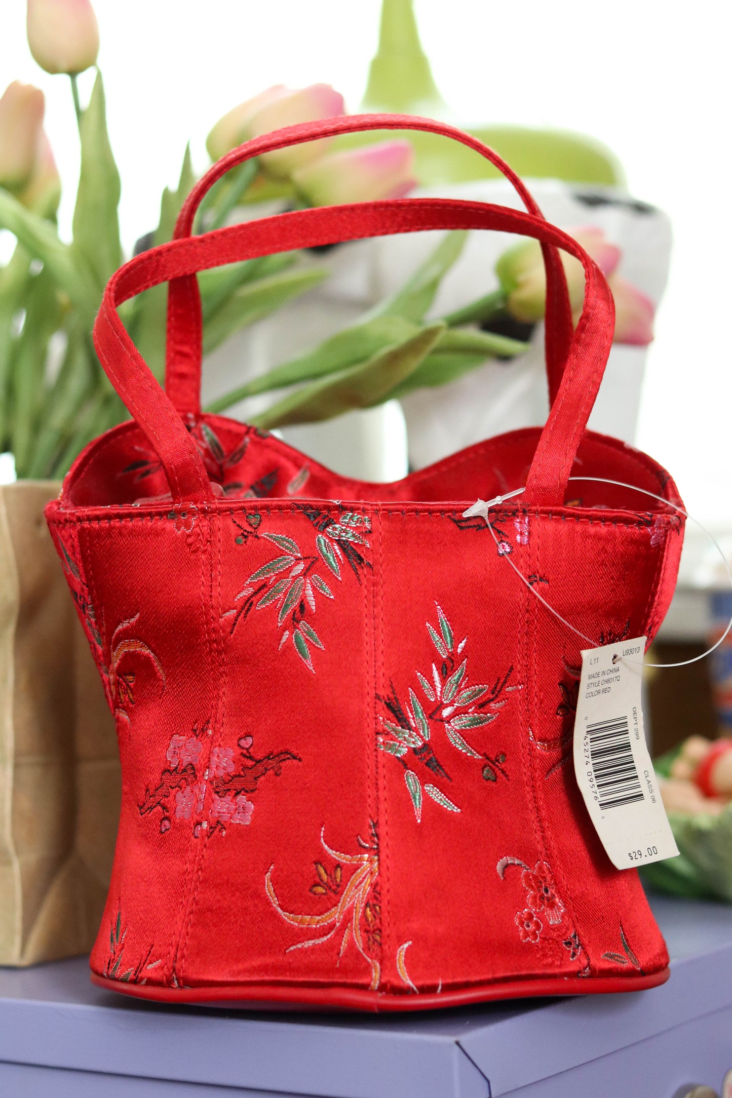 2000s Deadstock Red Floral Bustier Purse (A)