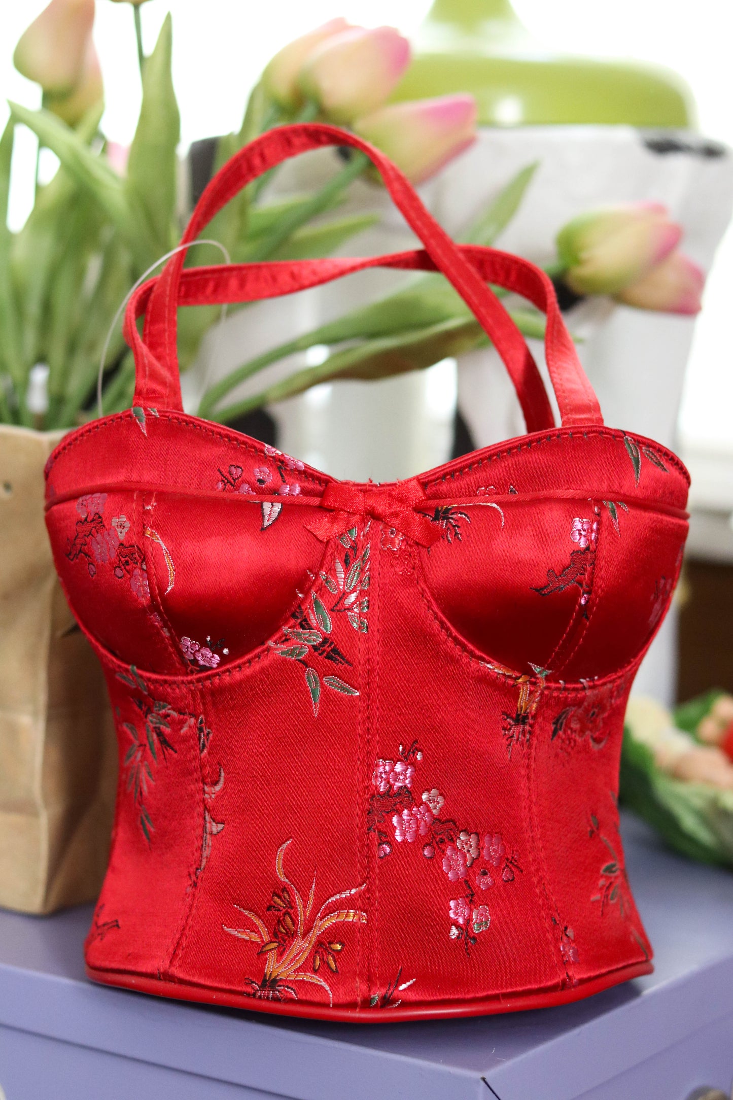 2000s Deadstock Red Floral Bustier Purse (B)