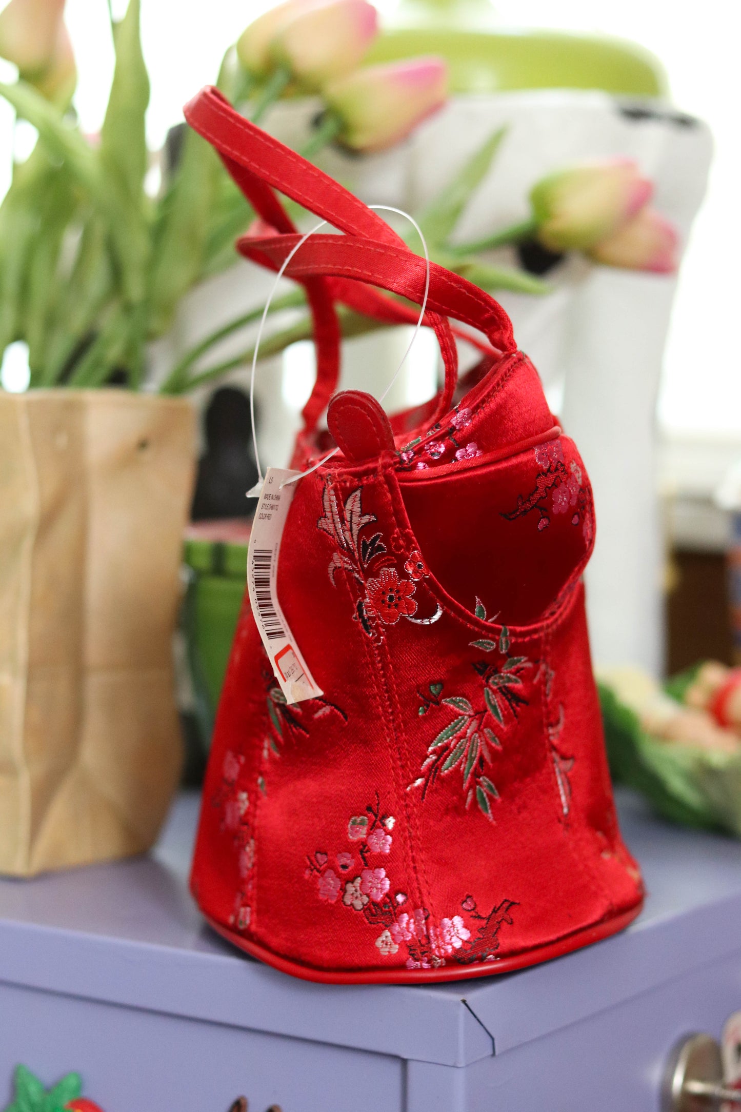 2000s Deadstock Red Floral Bustier Purse (B)