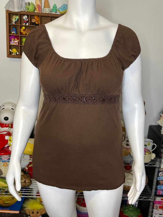 2000s Brown Babydoll Top Sz XL