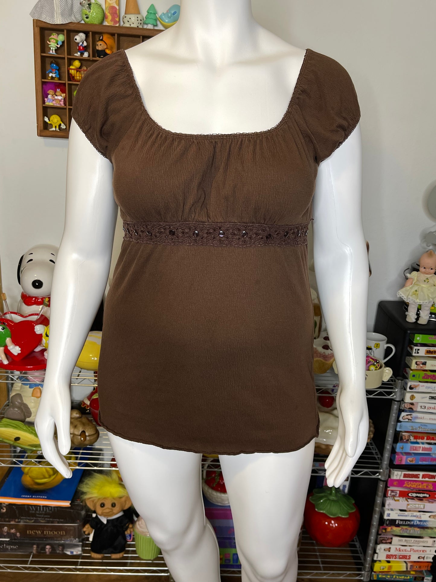 2000s Brown Babydoll Top Sz XL