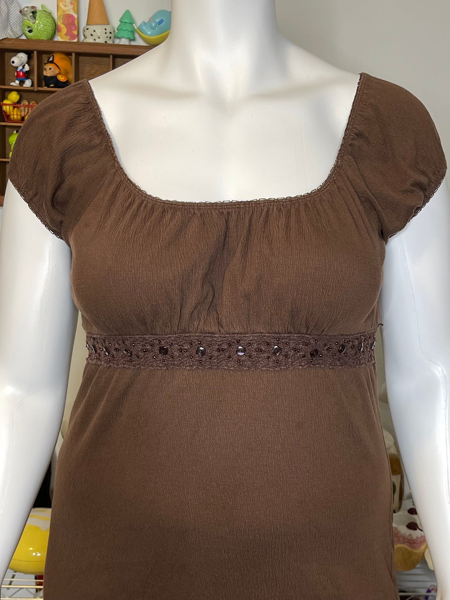 2000s Brown Babydoll Top Sz XL