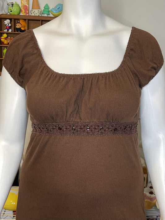 2000s Brown Babydoll Top Sz XL