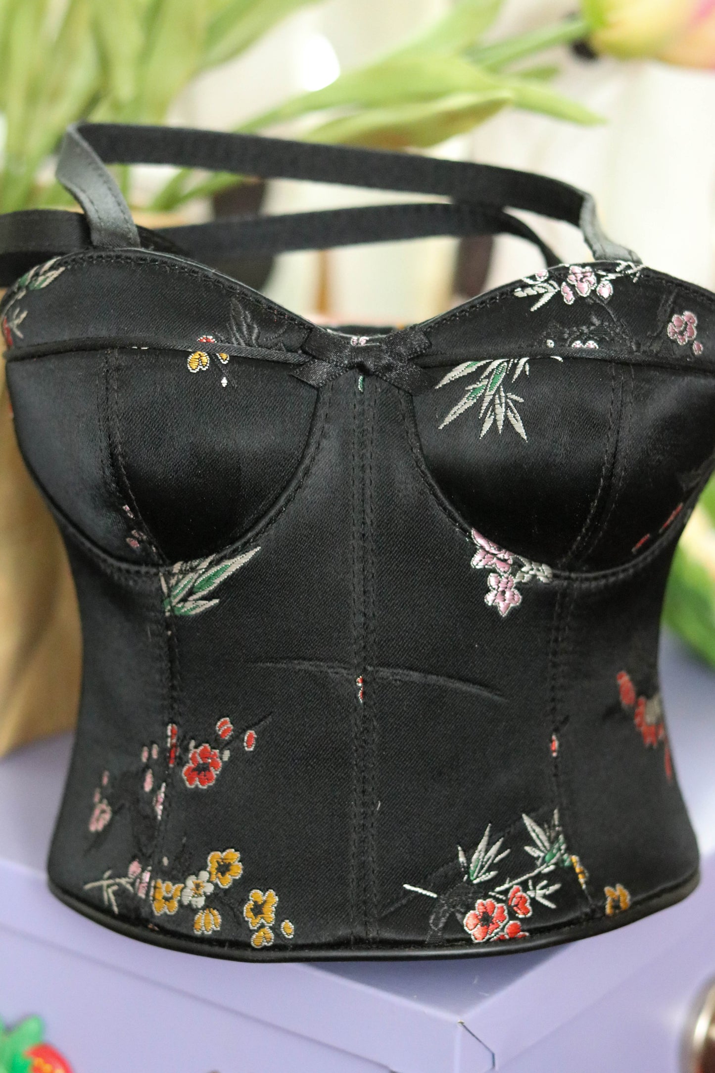 2000s Deadstock Black Floral Bustier Purse