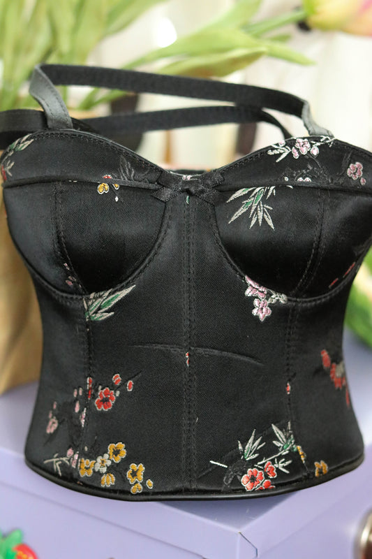 2000s Deadstock Black Floral Bustier Purse