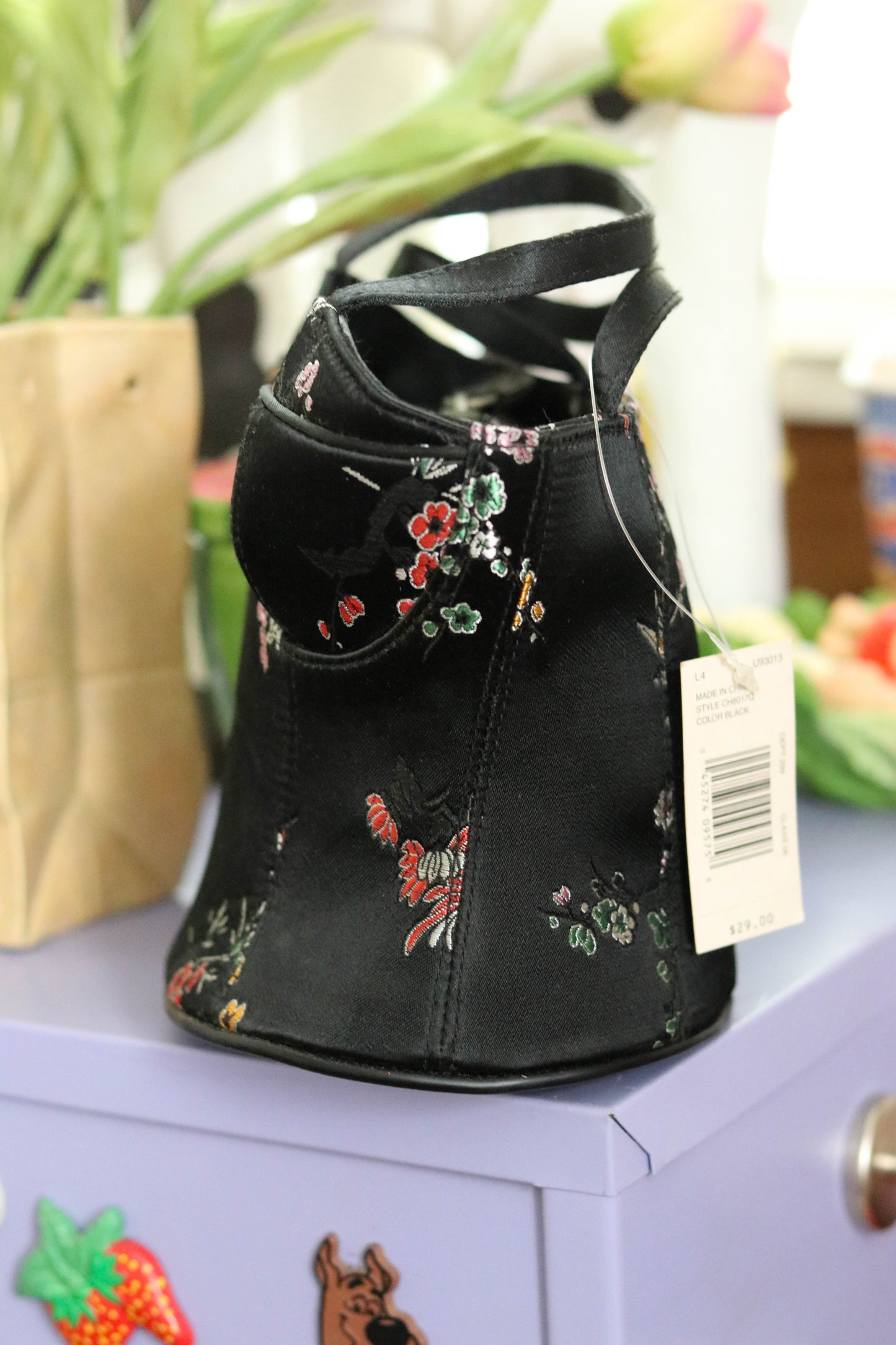 2000s Deadstock Black Floral Bustier Purse