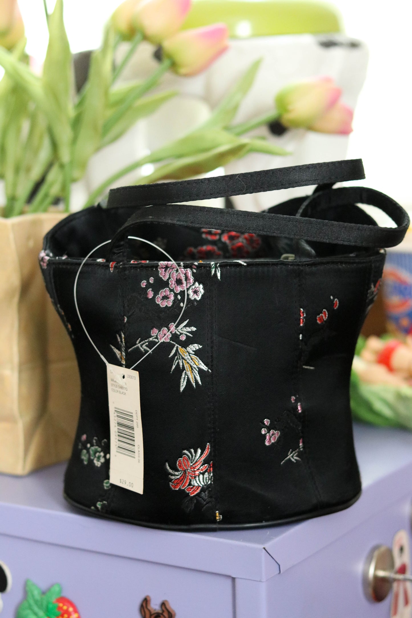 2000s Deadstock Black Floral Bustier Purse