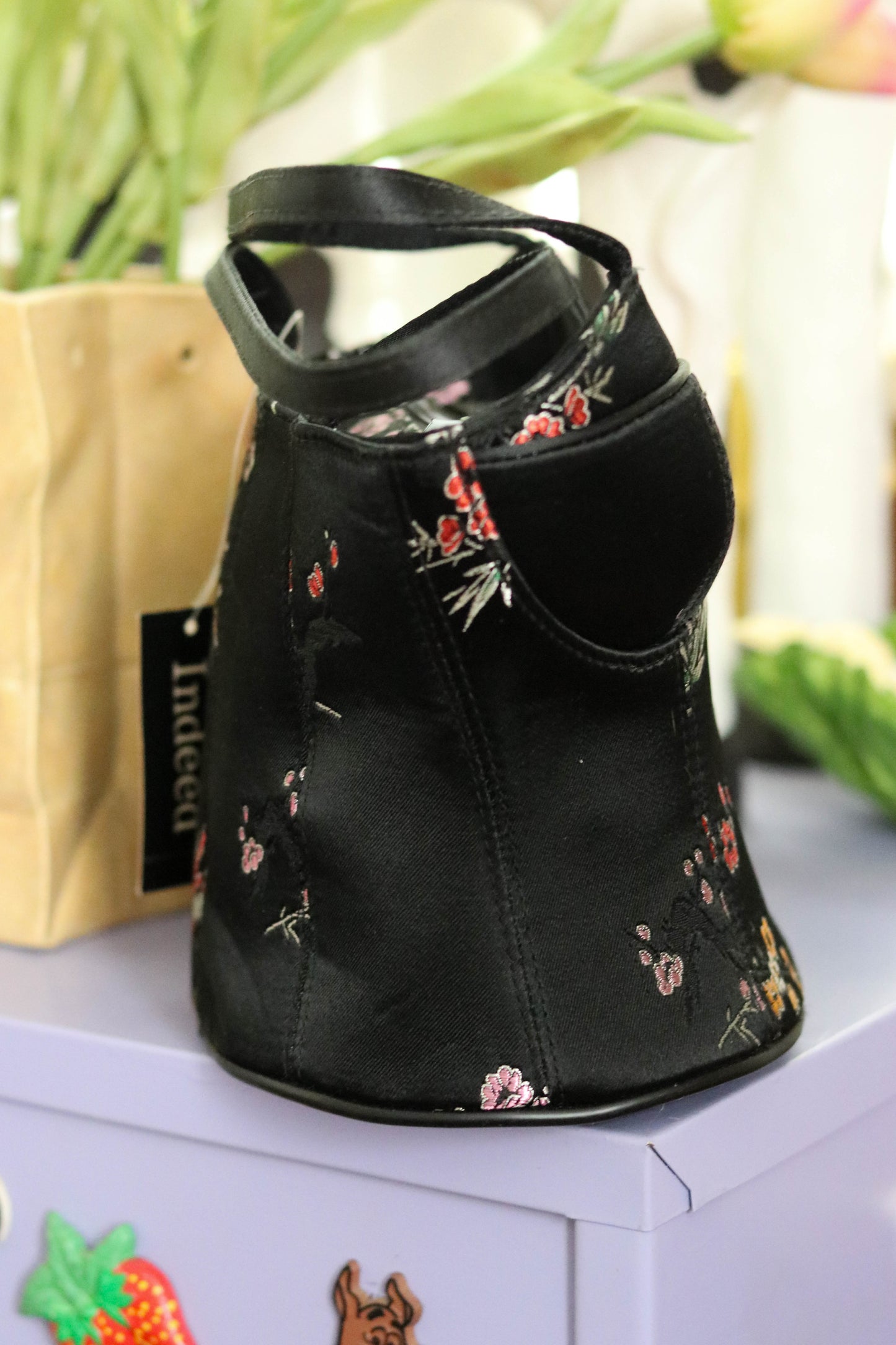 2000s Deadstock Black Floral Bustier Purse