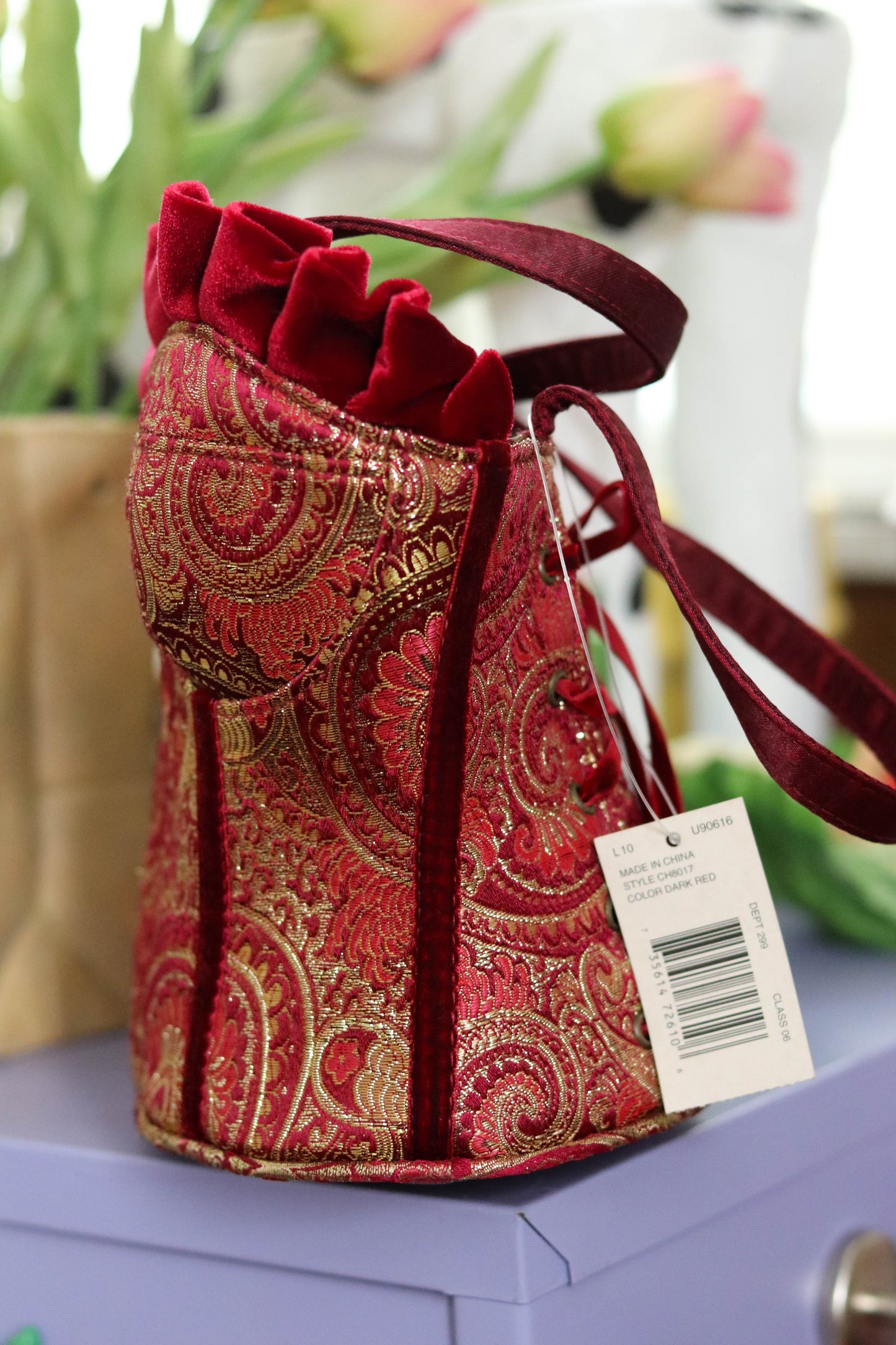 Y2K Deadstock Velvet Renaissance Style Bustier Corset Purse (A)