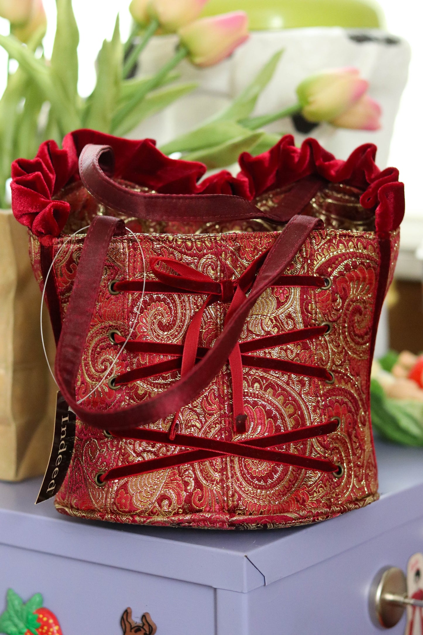 Y2K Deadstock Velvet Renaissance Style Bustier Corset Purse (A)
