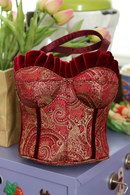 Y2K Deadstock Velvet Renaissance Style Bustier Corset Purse (B)