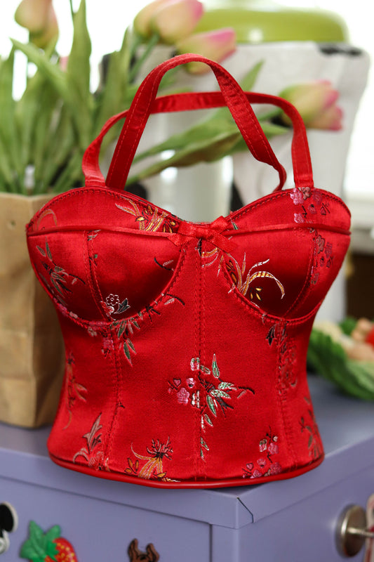 2000s Deadstock Red Floral Bustier Purse (C)