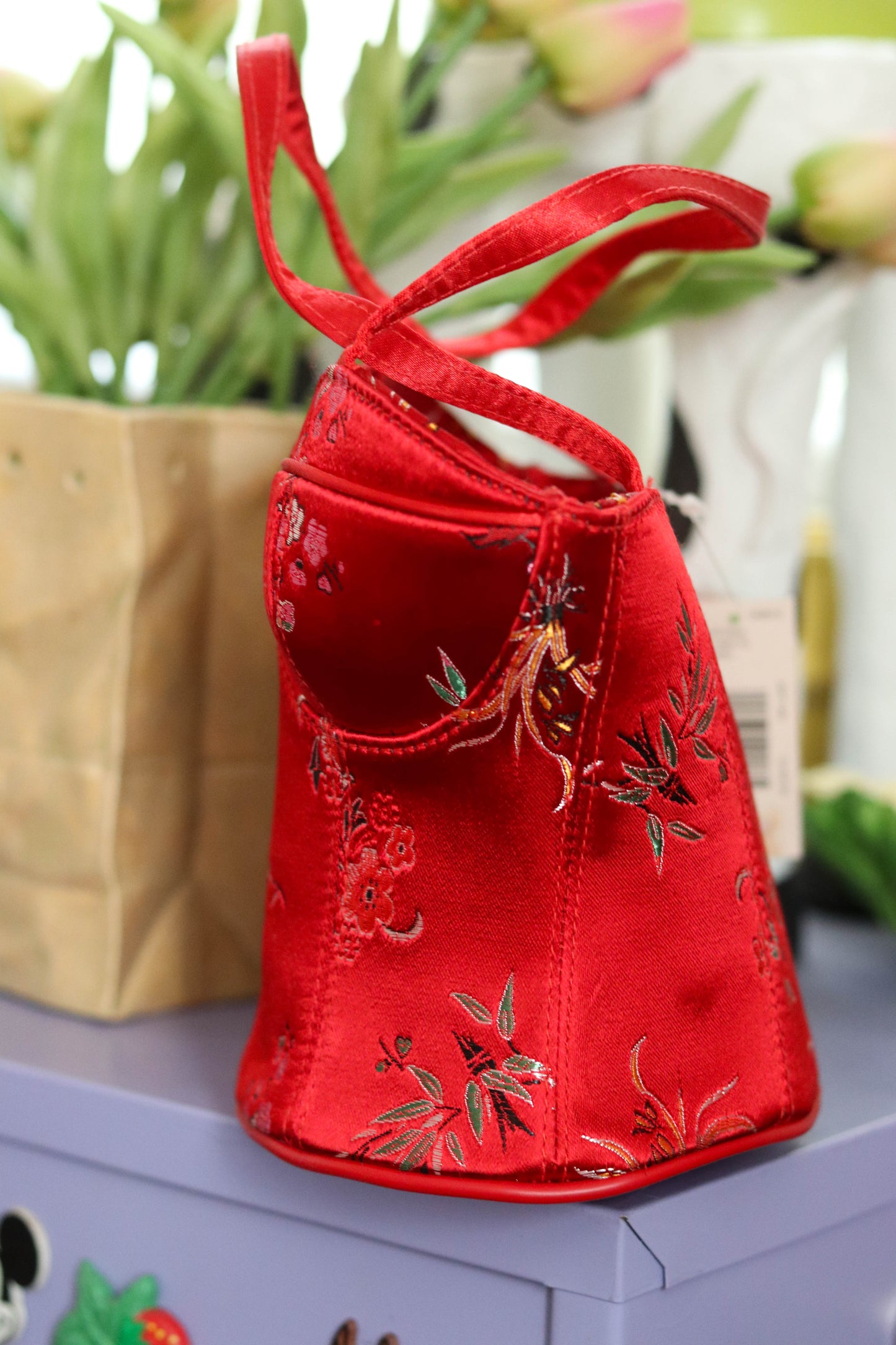 2000s Deadstock Red Floral Bustier Purse (C)