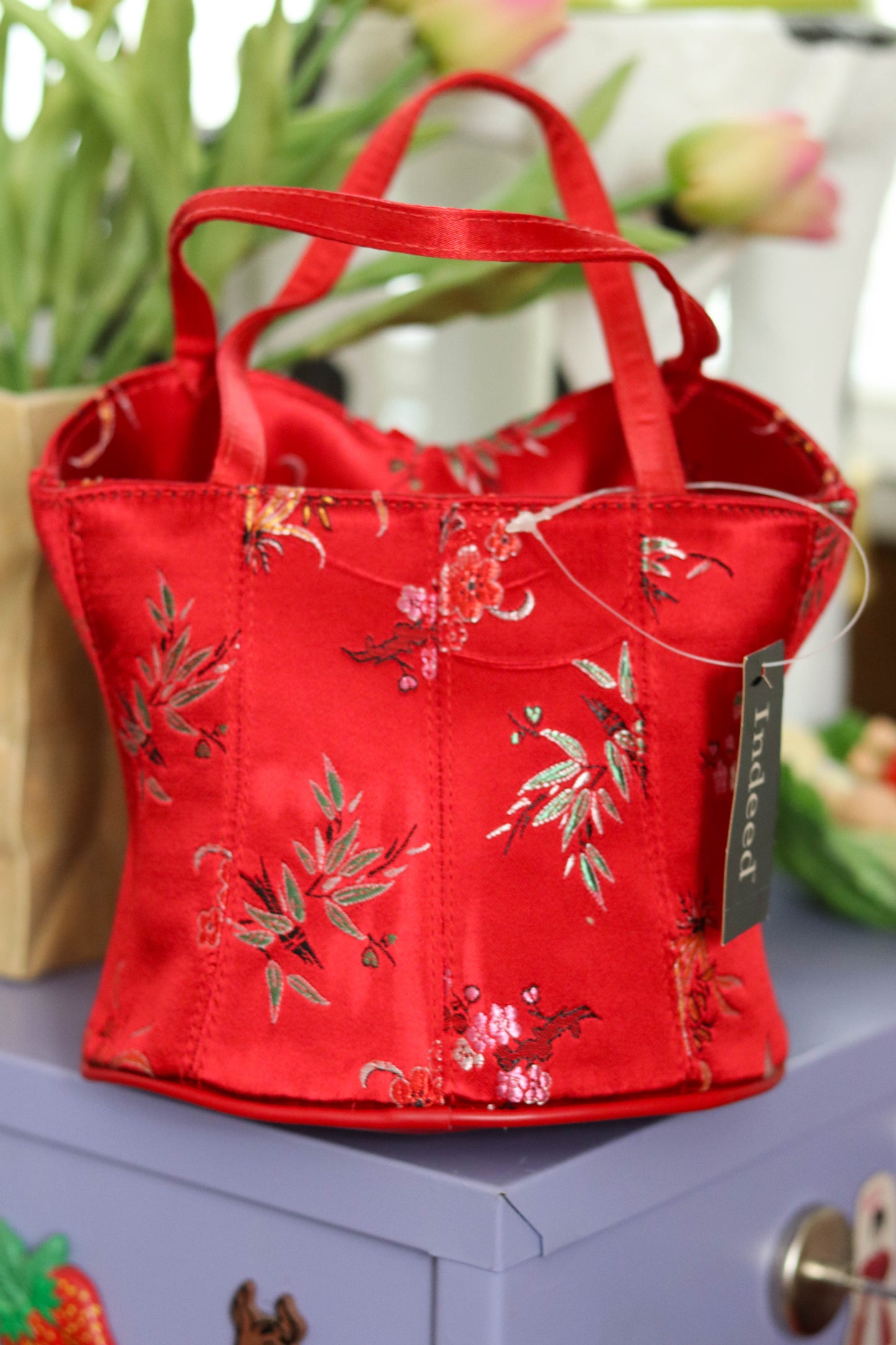 2000s Deadstock Red Floral Bustier Purse (C)