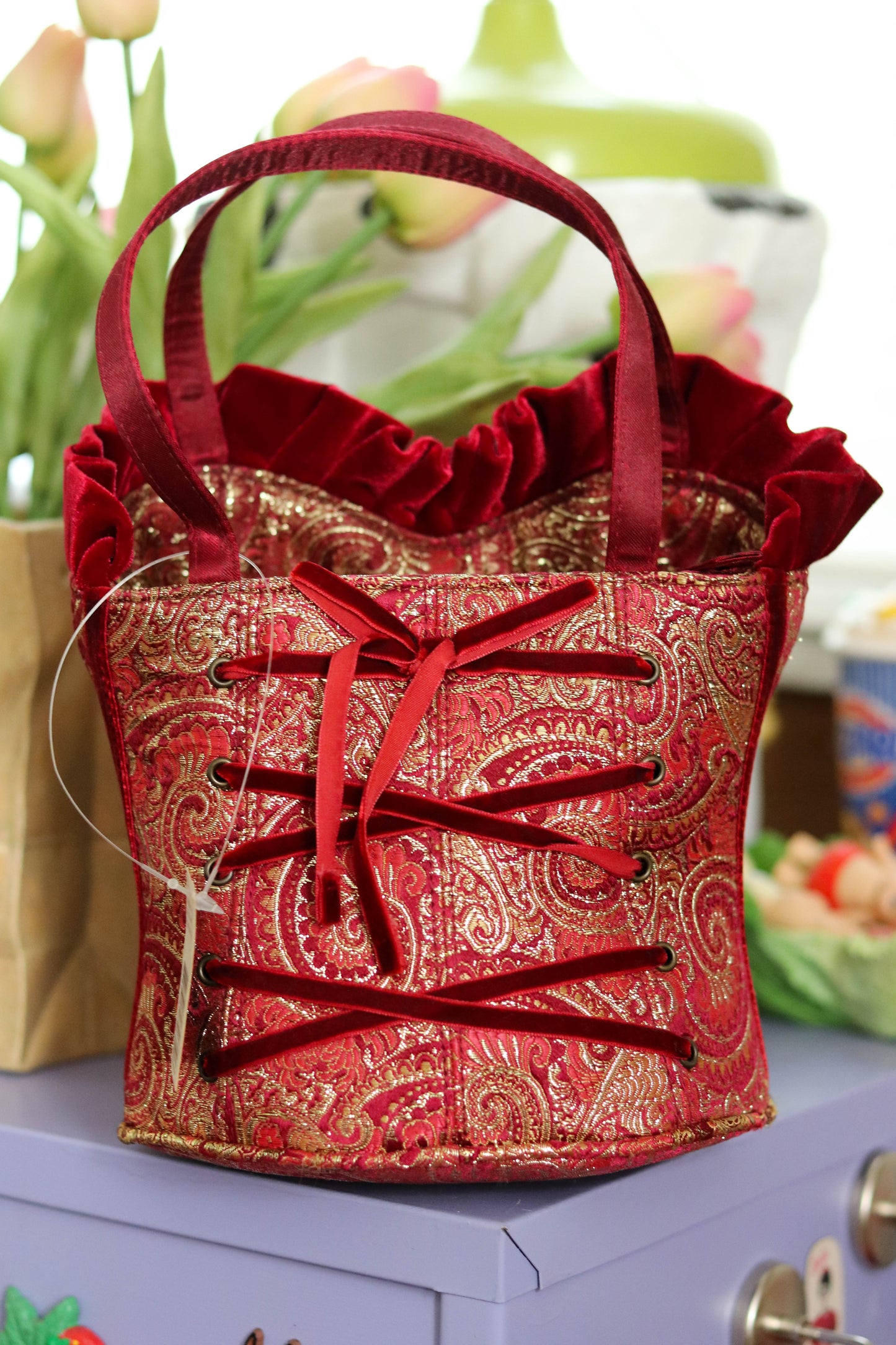 Y2K Deadstock Velvet Renaissance Style Bustier Corset Purse (C)