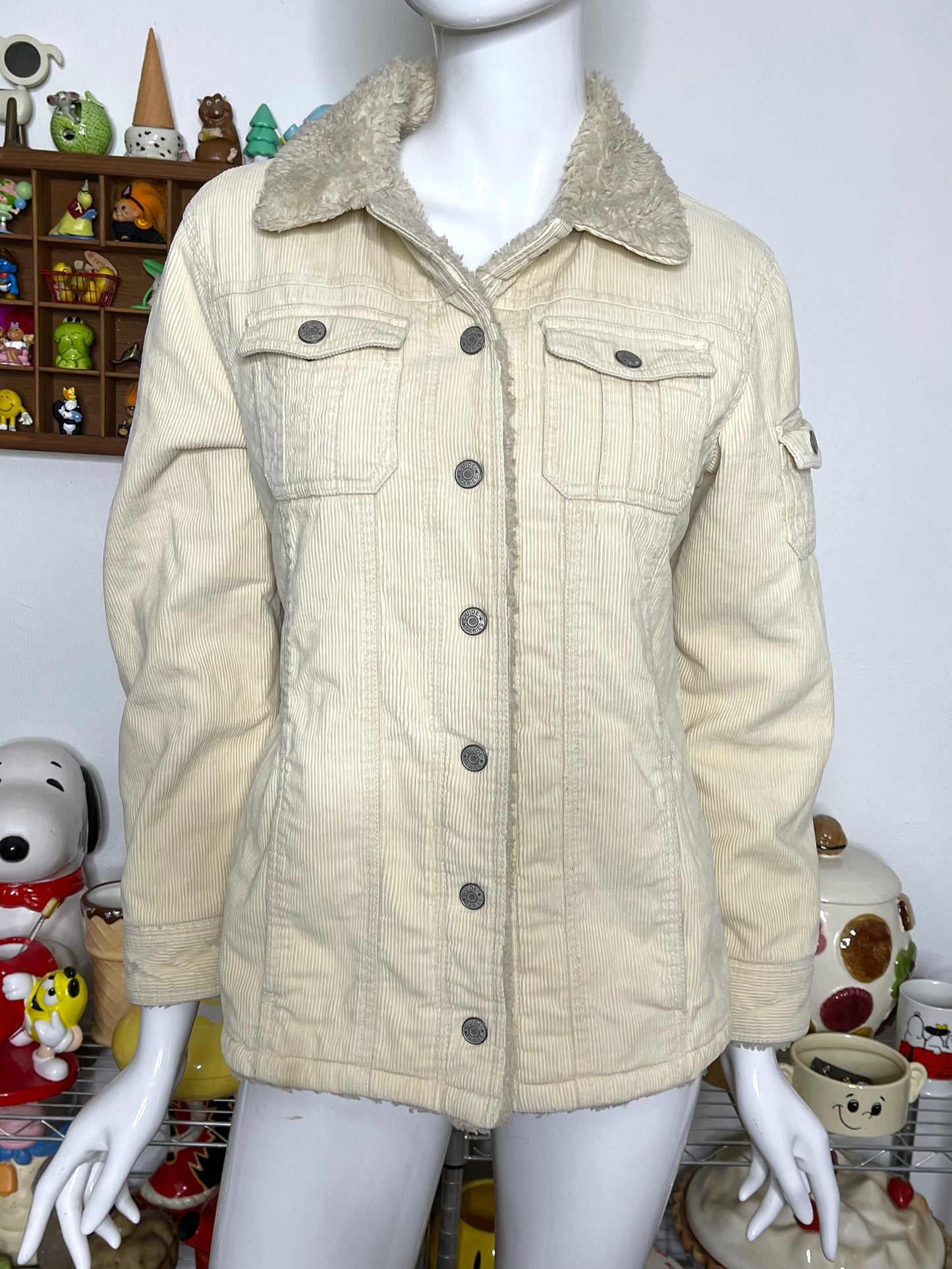 90s cream yellow corduroy sherpa jacket sz S