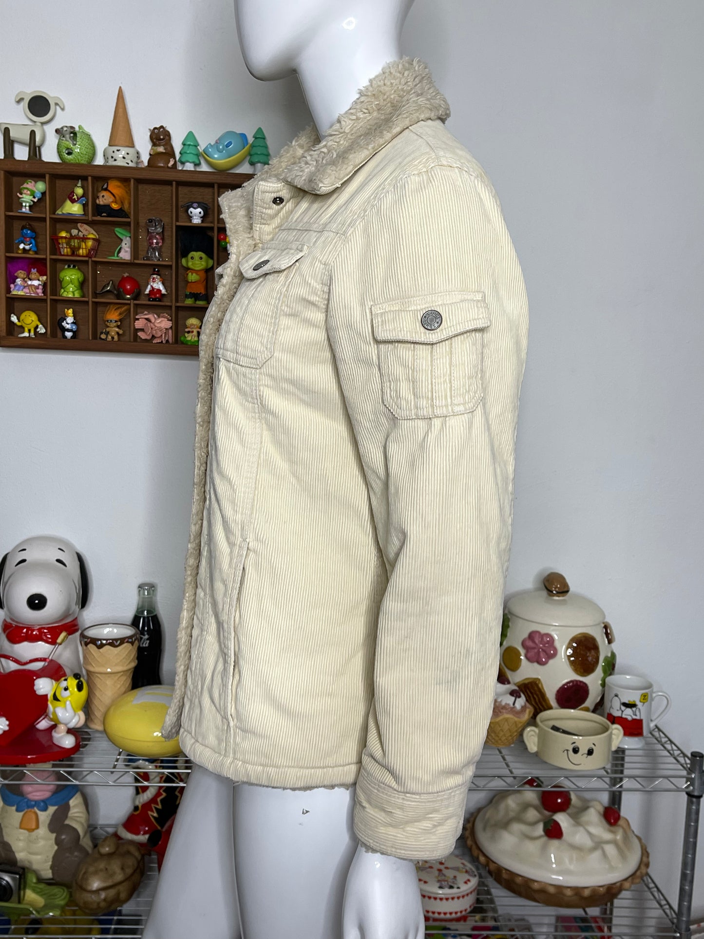 90s cream yellow corduroy sherpa jacket sz S