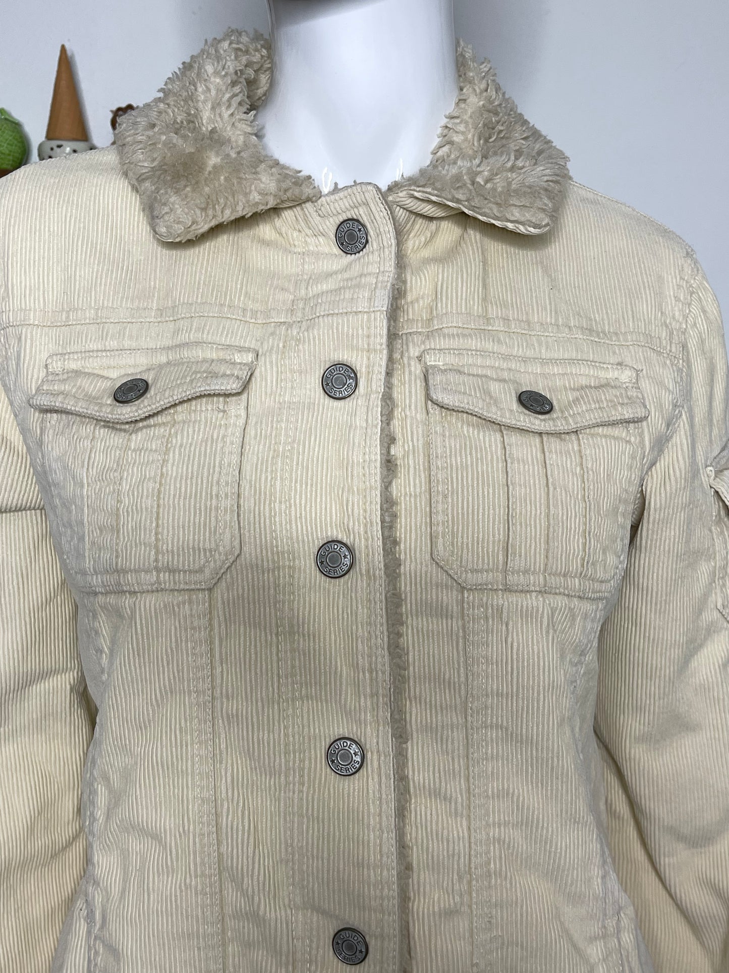 90s cream yellow corduroy sherpa jacket sz S