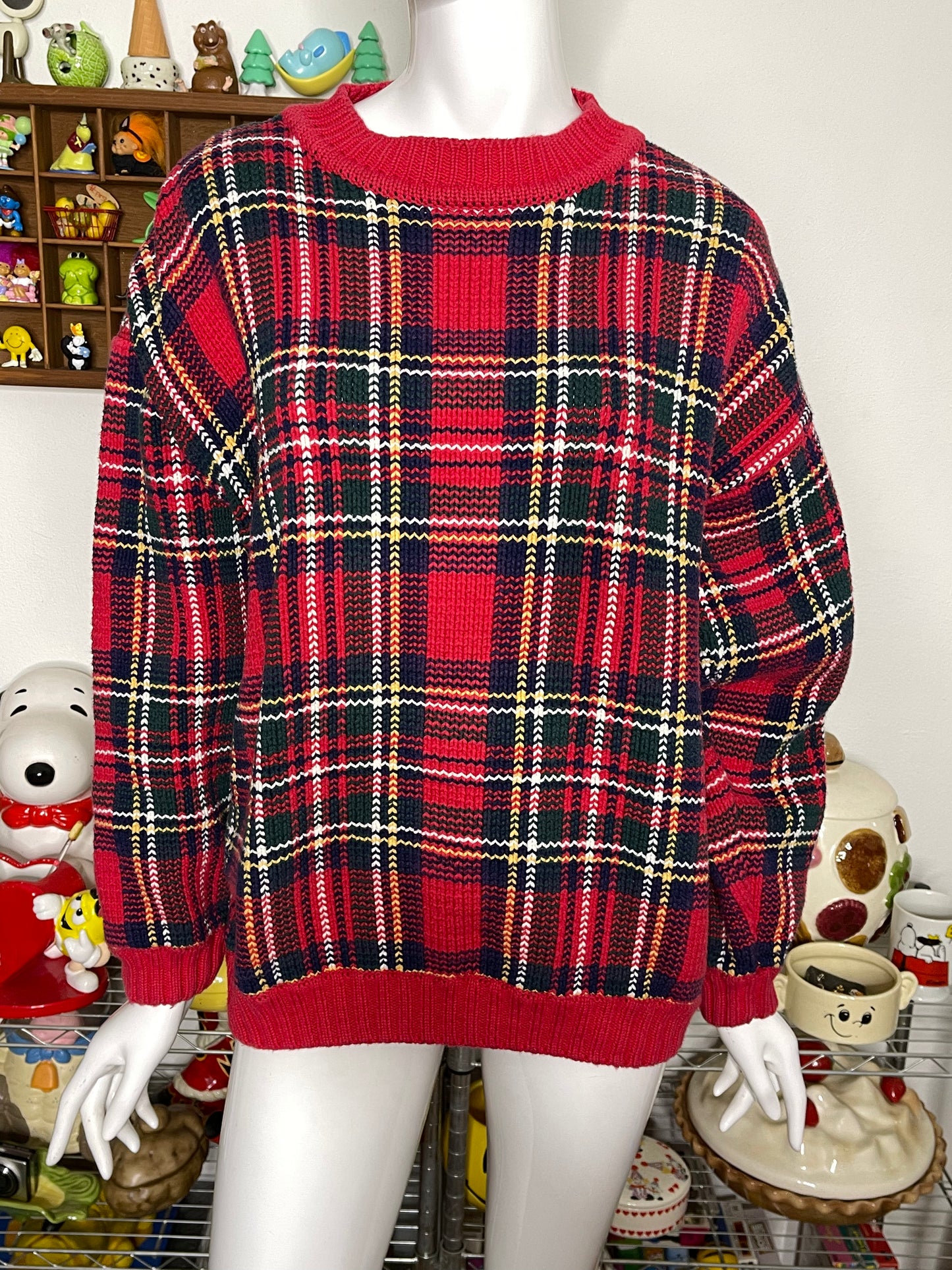 Vintage chunky plaid knit oversized sweater sz L