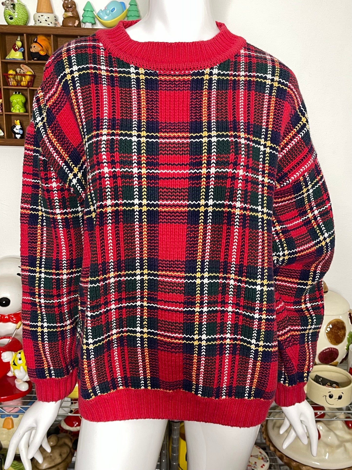 Vintage chunky plaid knit oversized sweater sz L