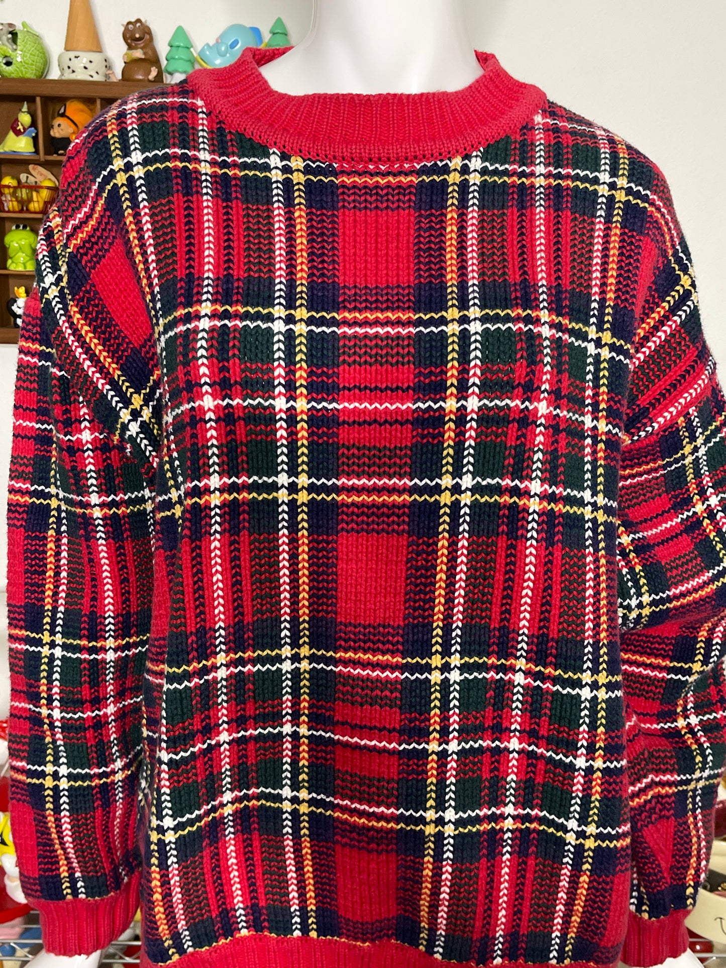 Vintage chunky plaid knit oversized sweater sz L