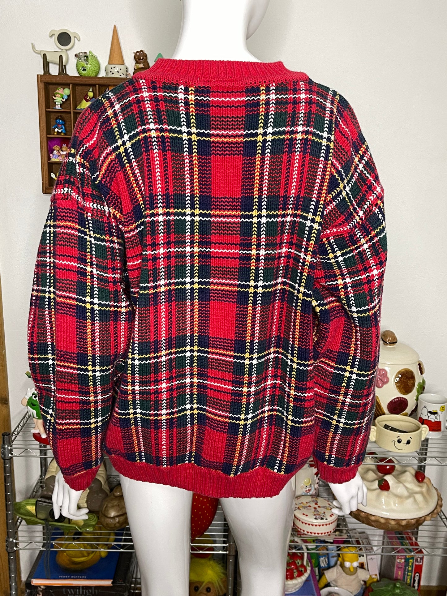 Vintage chunky plaid knit oversized sweater sz L