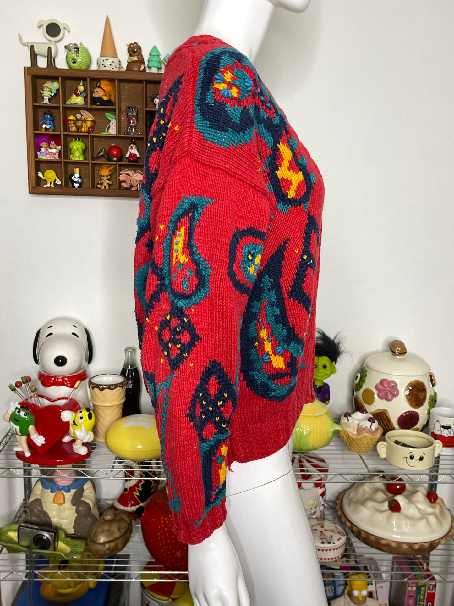 90s chunky paisley hand knit cardigan sz M