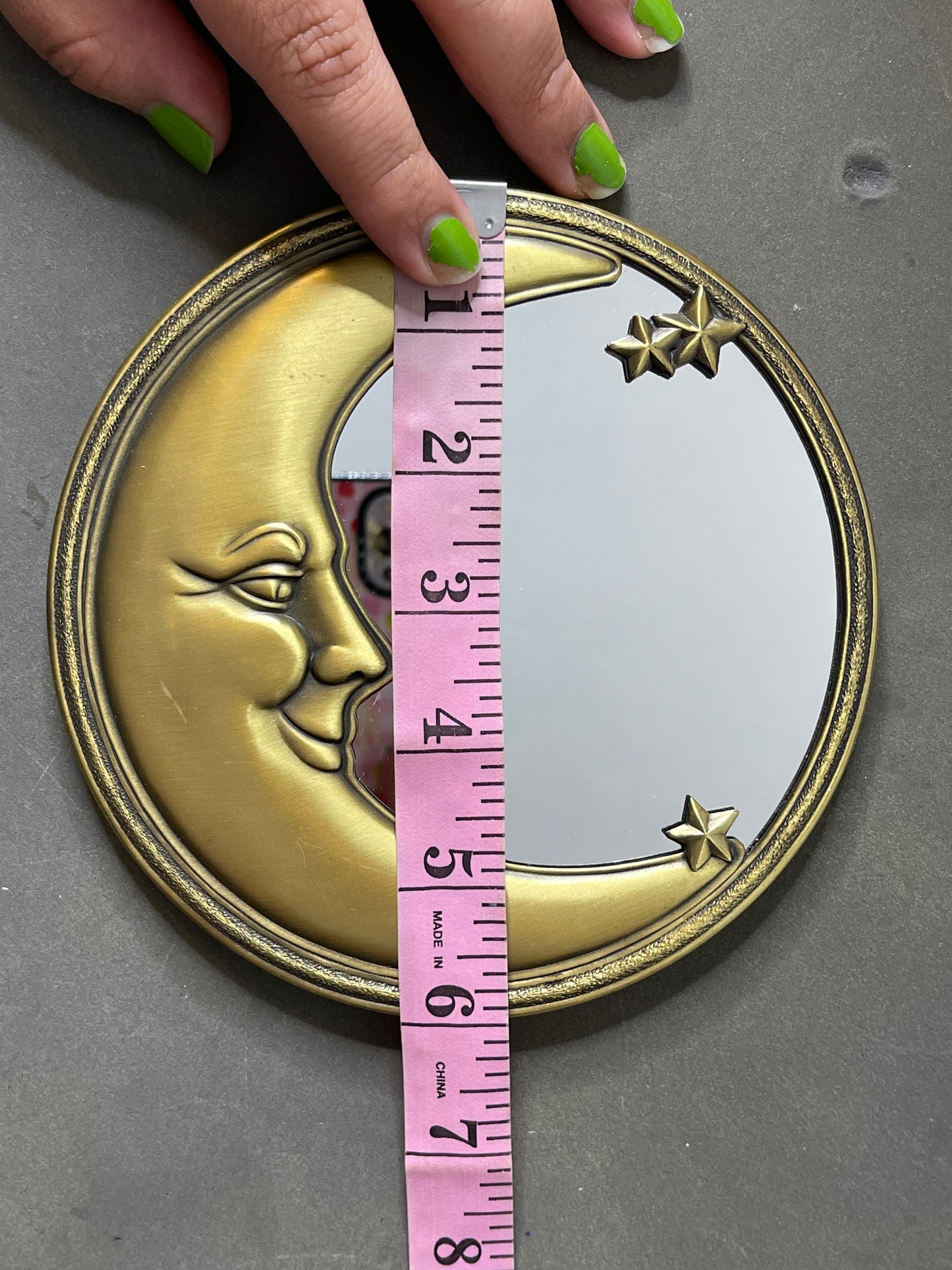 Vintage Round Brass Crescent Moon Small Wall Mirror