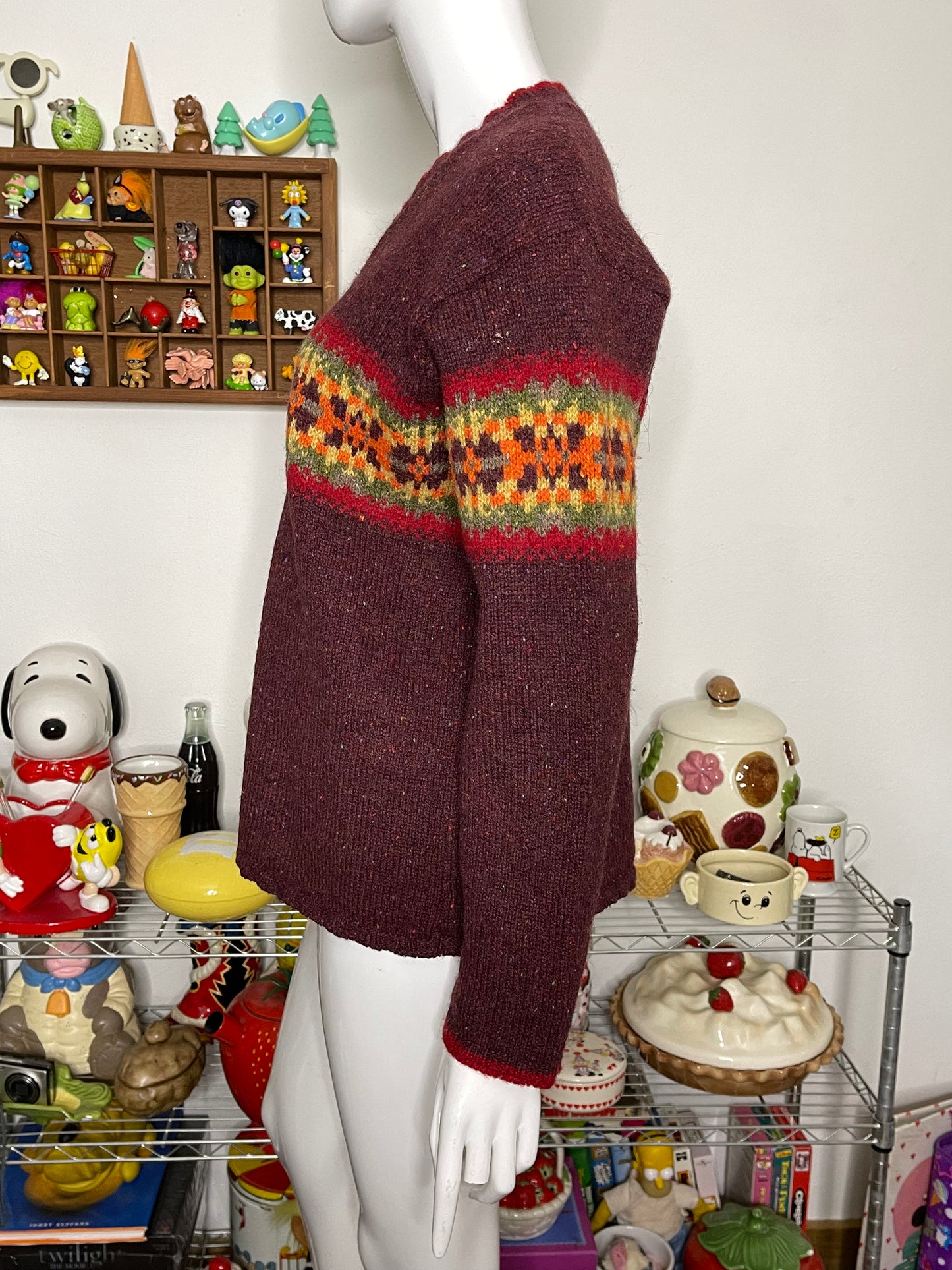 Vintage fall multicolor wool blend knit v-neck sweater sz S/P