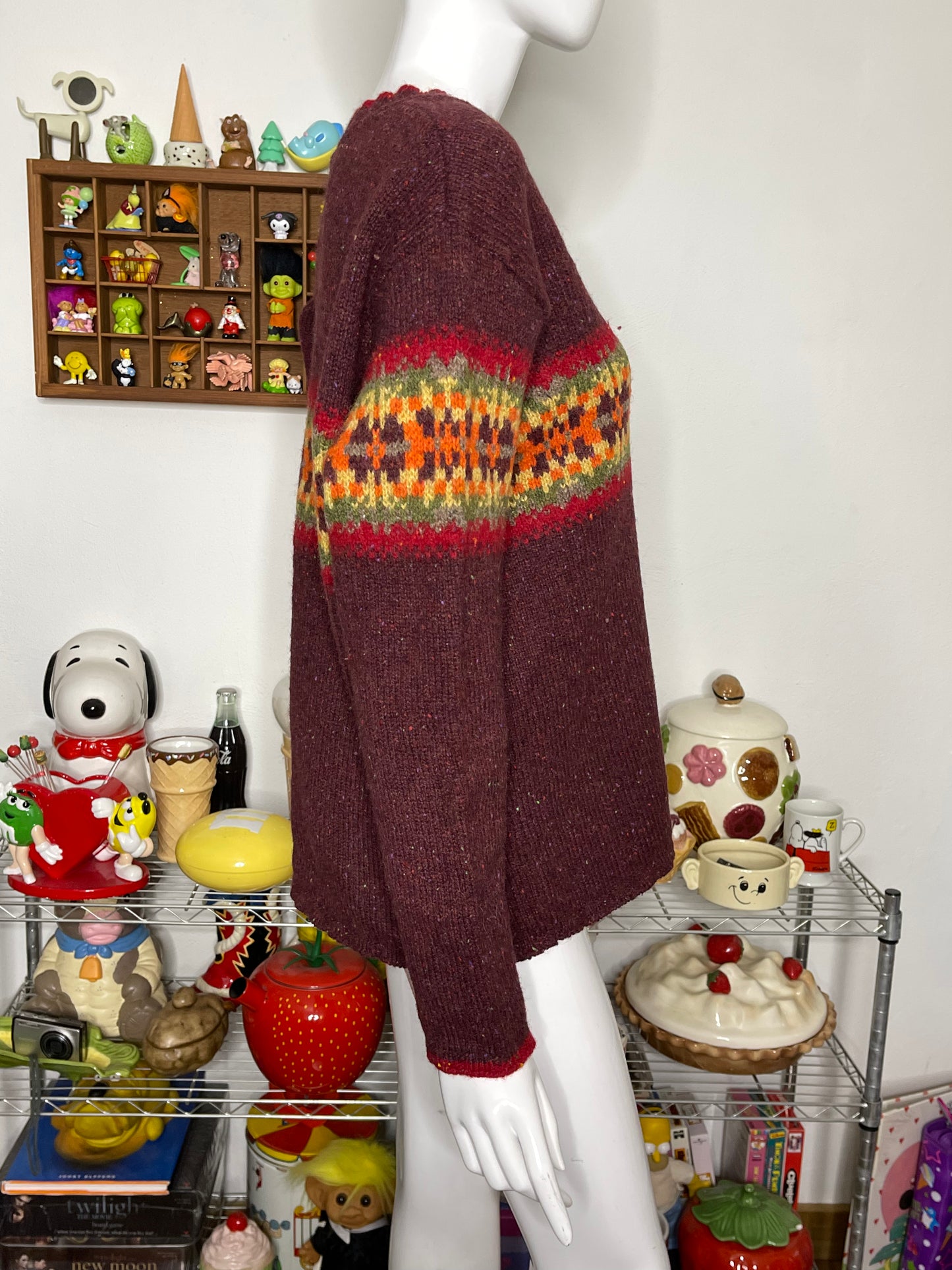 Vintage fall multicolor wool blend knit v-neck sweater sz S/P