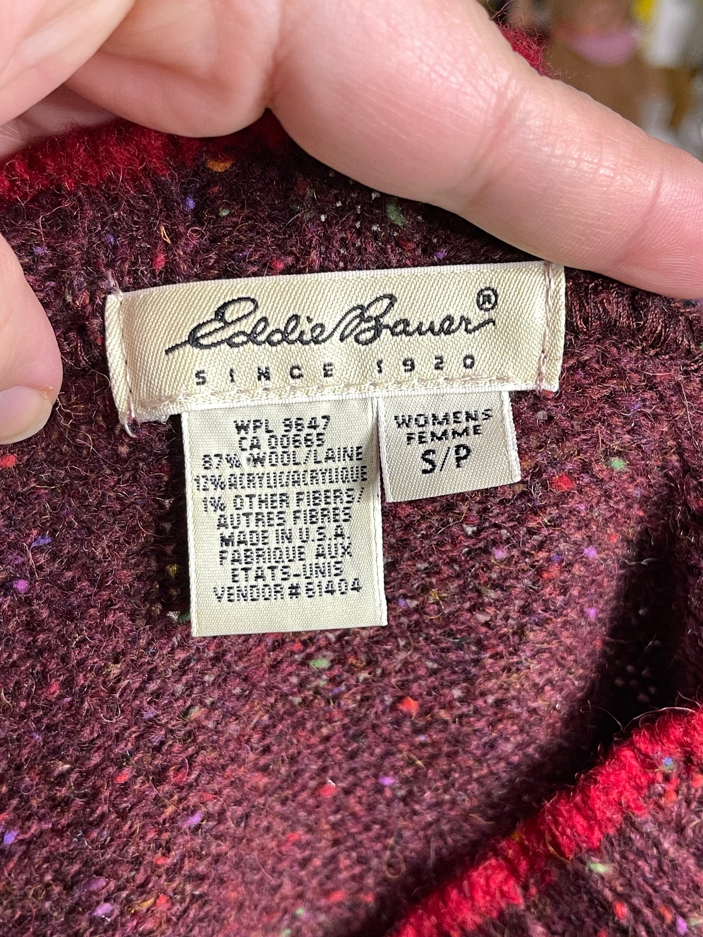 Vintage fall multicolor wool blend knit v-neck sweater sz S/P