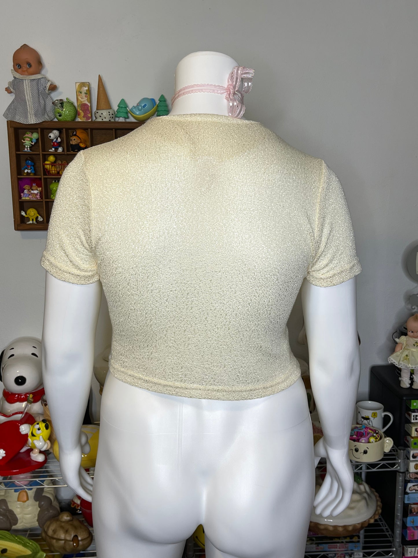 Vintage Cream Floral Knit Cropped Cardigan Sz L