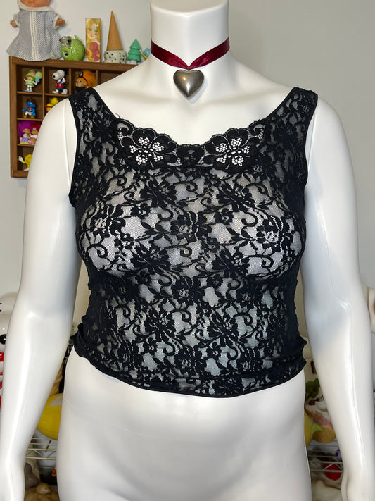 Vintage Sexy Black Fully Lace Lingerie Top Sz L