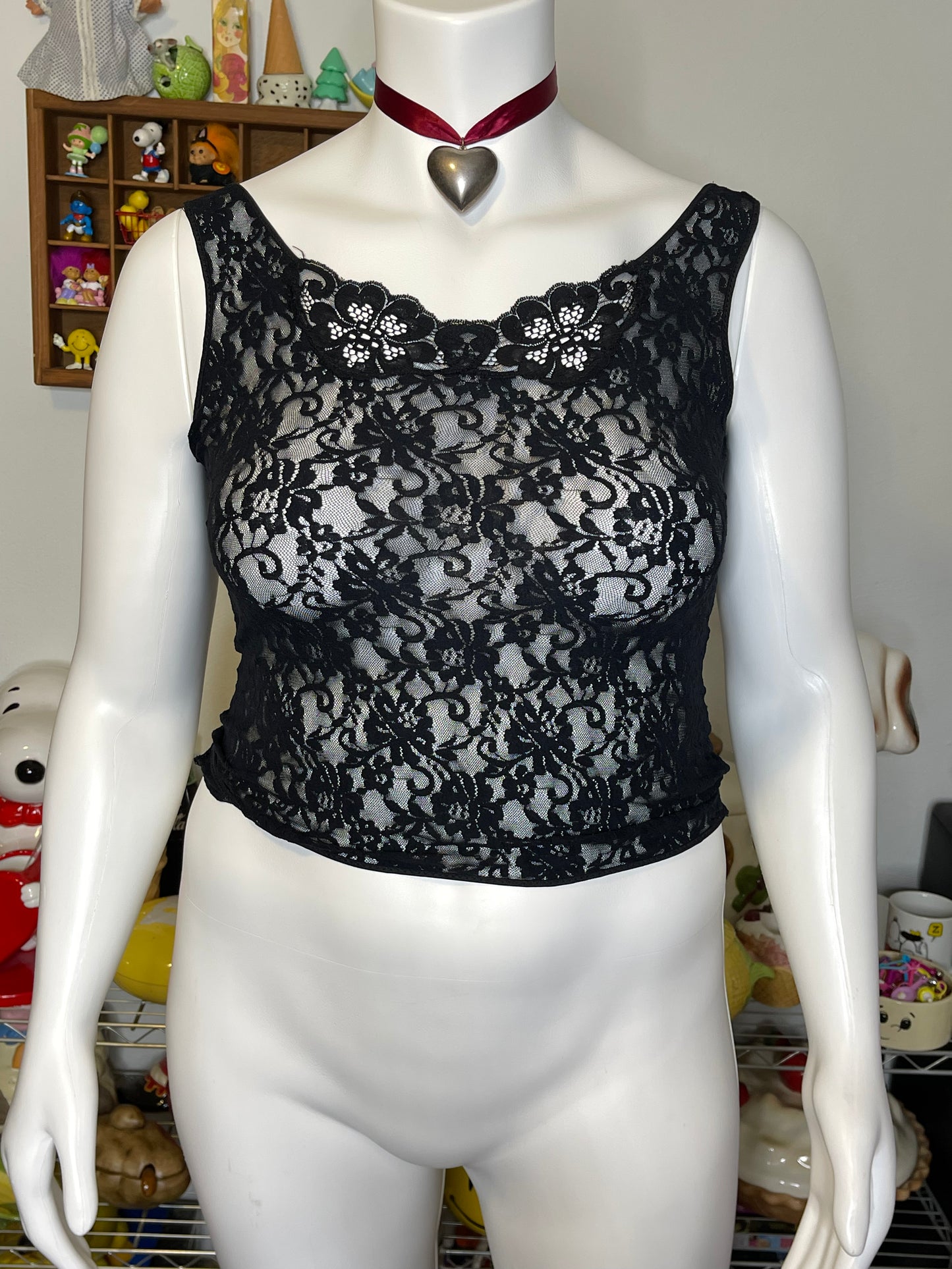 Vintage Sexy Black Fully Lace Lingerie Top Sz L