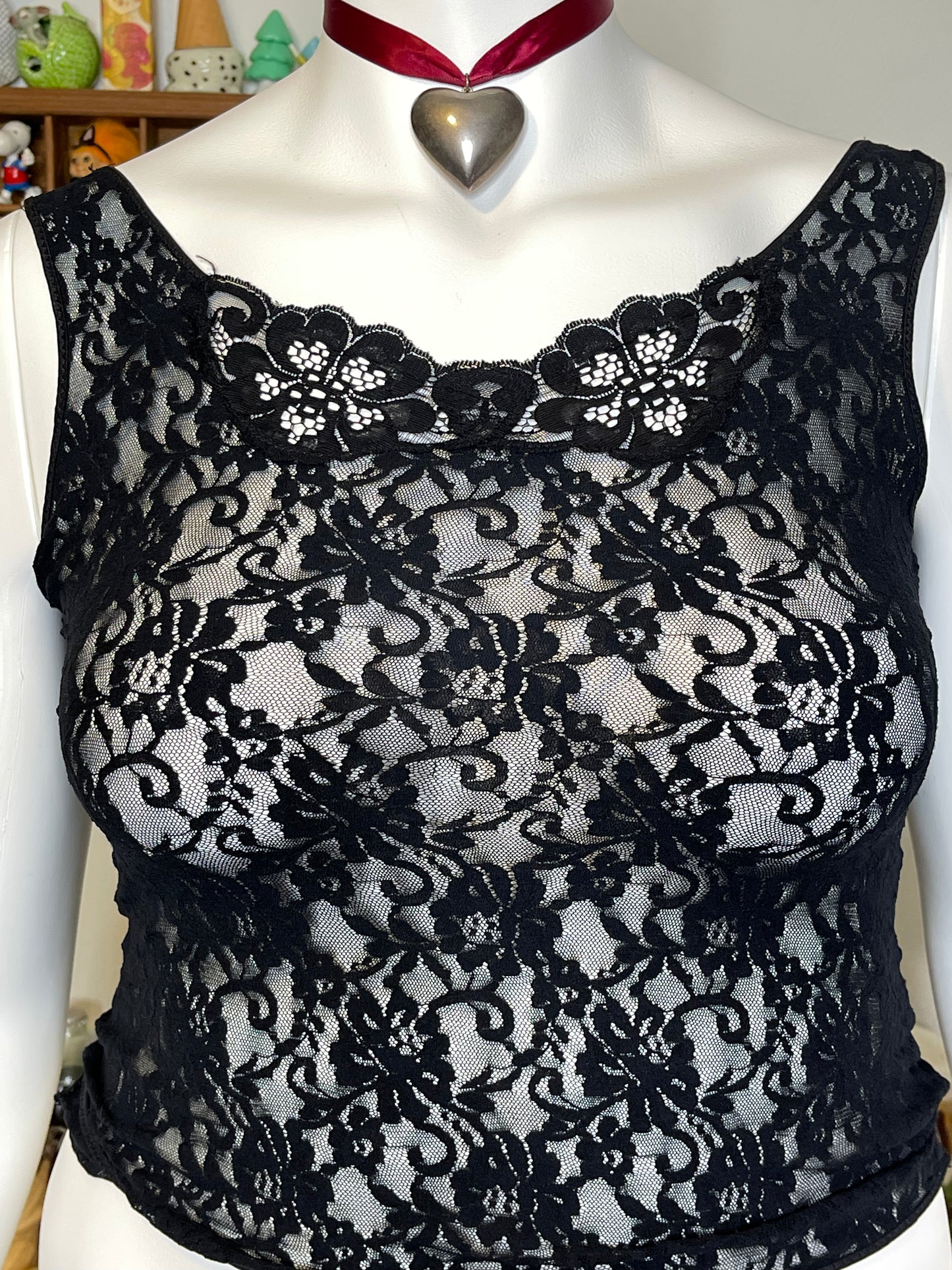 Vintage Sexy Black Fully Lace Lingerie Top Sz L