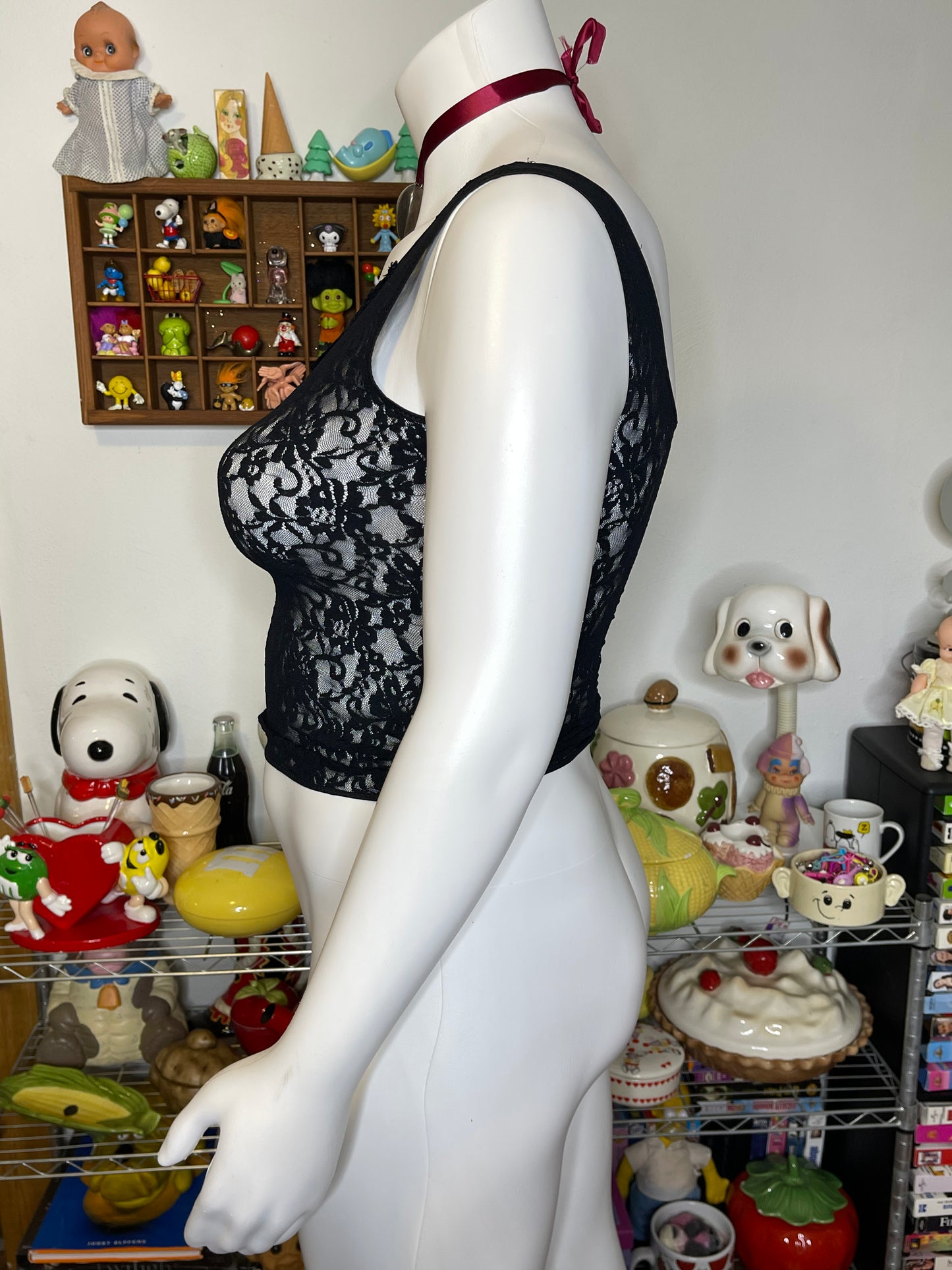 Vintage Sexy Black Fully Lace Lingerie Top Sz L