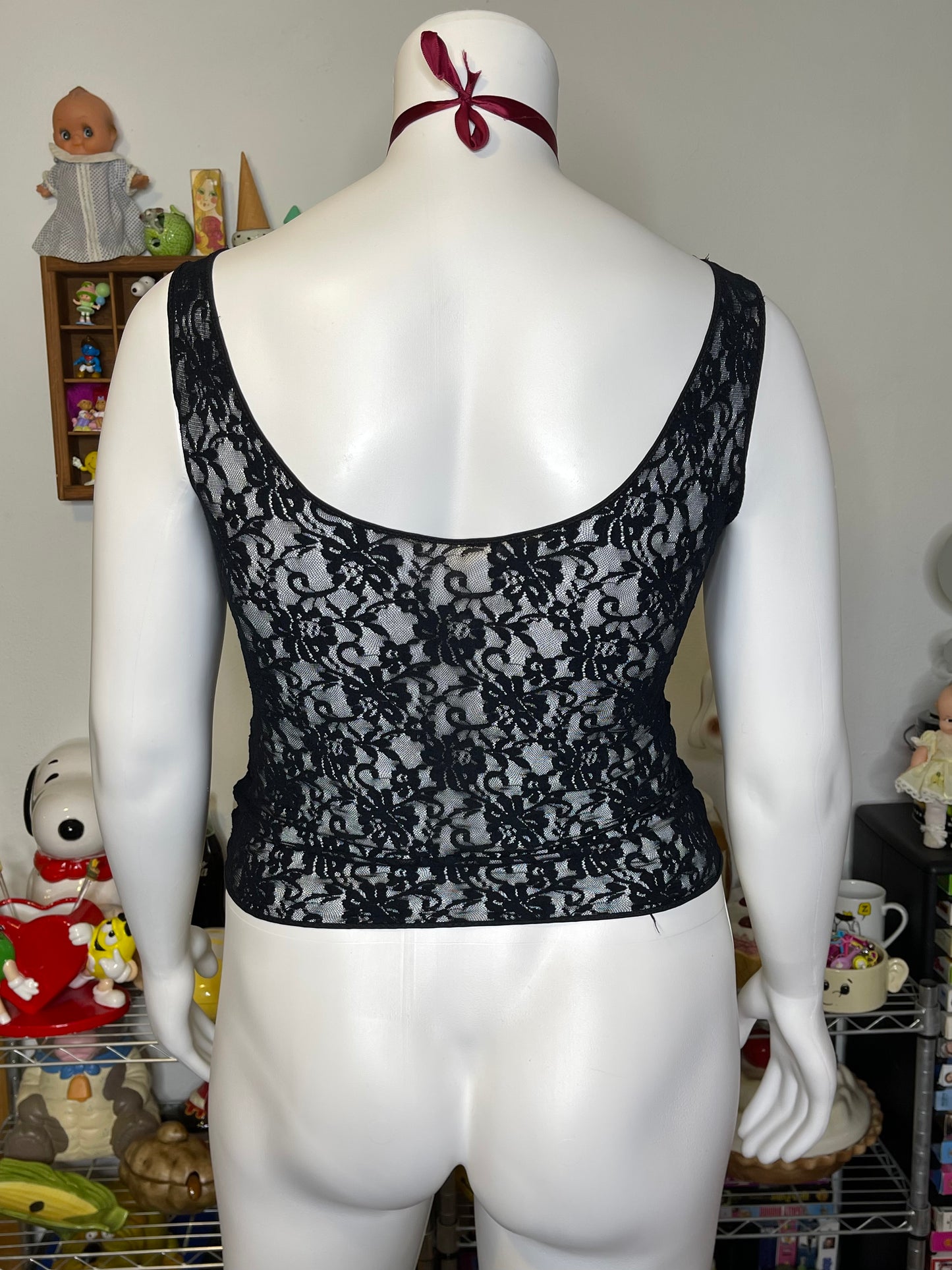 Vintage Sexy Black Fully Lace Lingerie Top Sz L
