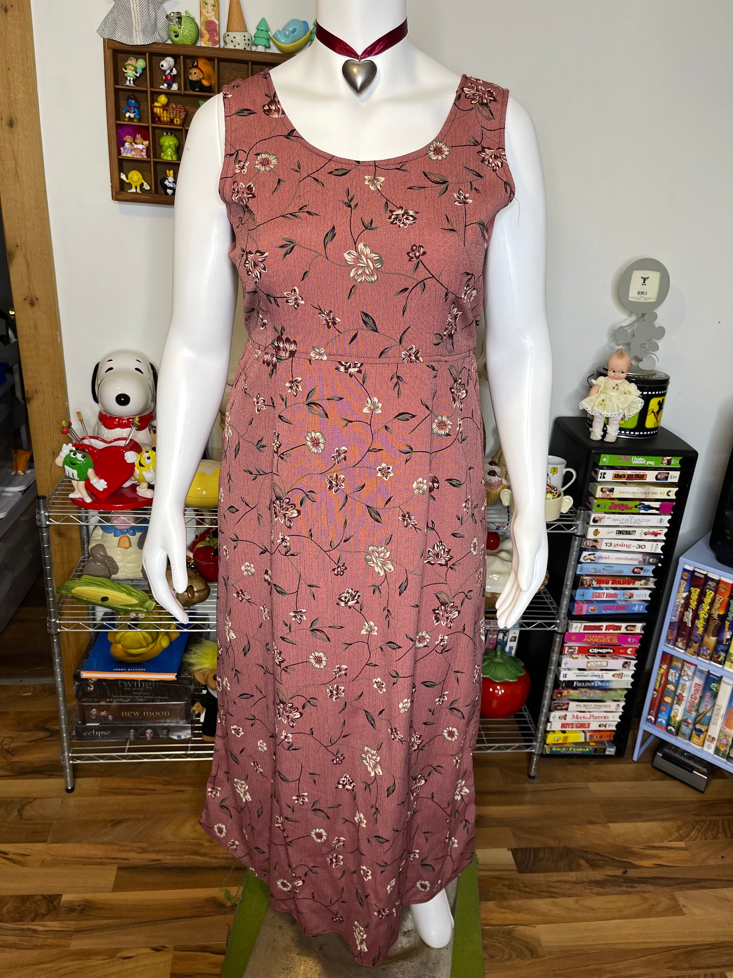 Vintage Burnt Rose Floral Print Maxi Dress Sz L/XL